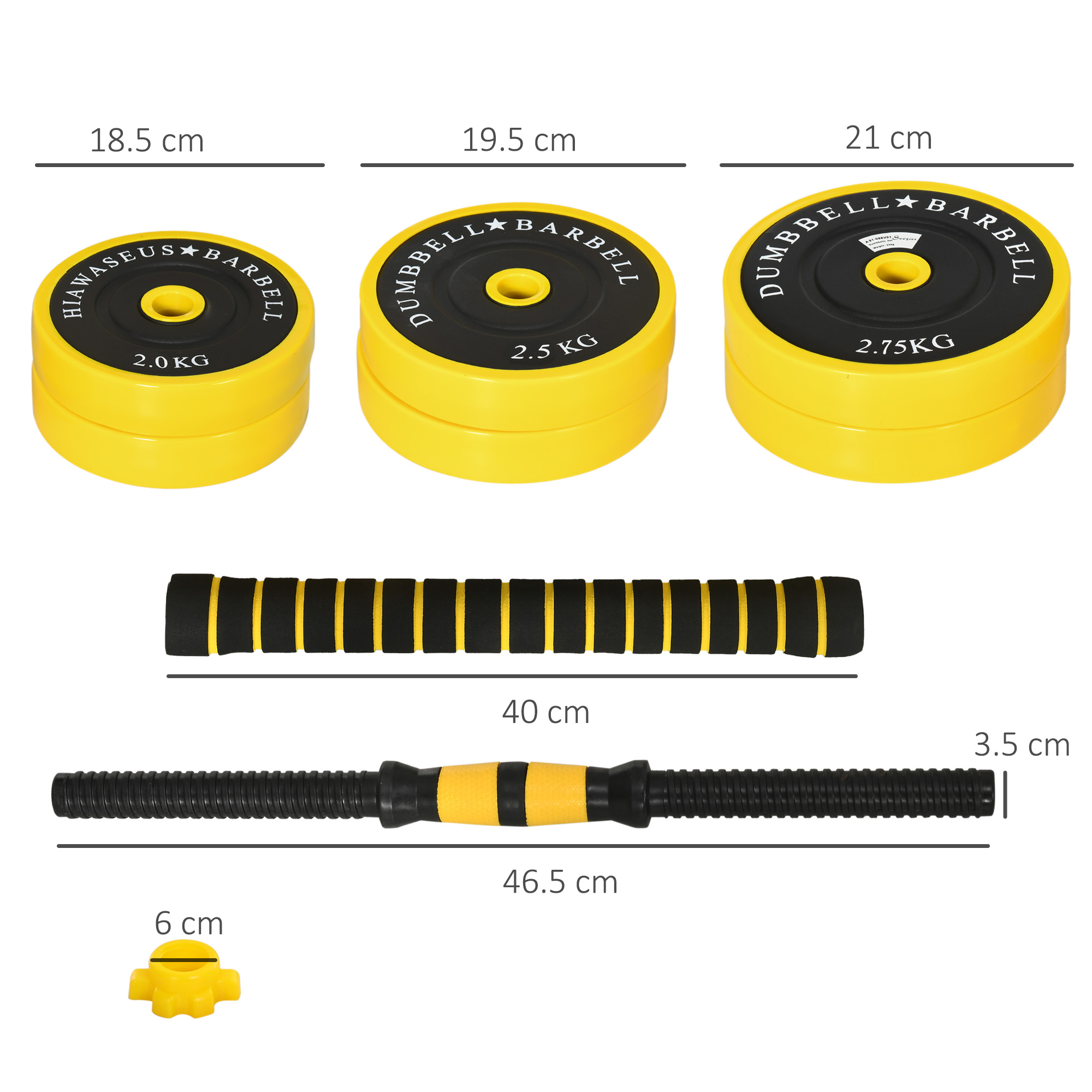 HOMCOM 30KG Dumbbell & Barbell  Adjustable Set Plate Bar Clamp Rod Home Gym Sports Area Exercise Ergonomic 3