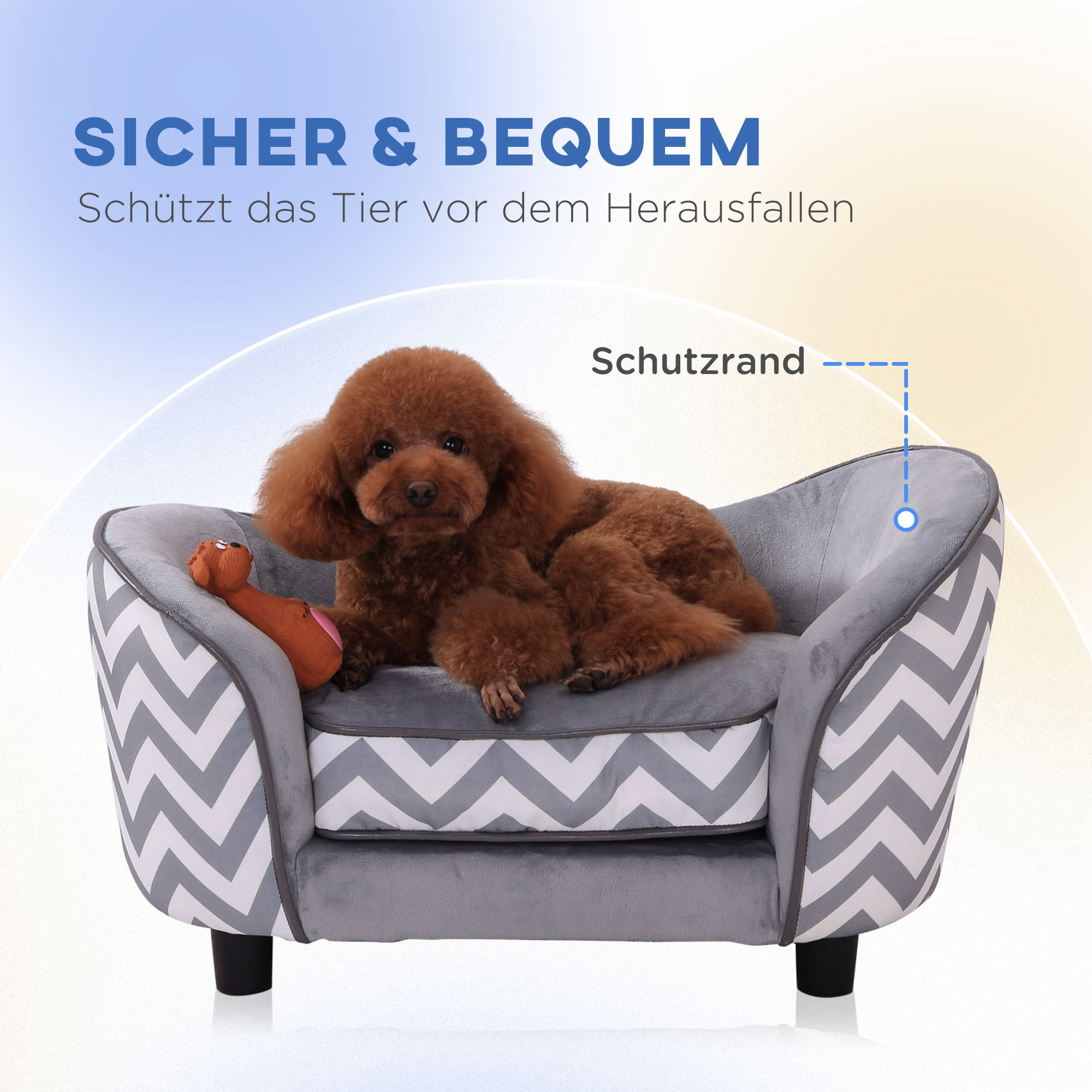 PawHut Hundesofa Grau – Gepolstertes Haustierbett Mit Abnehmbarem Kissen, 68,5x40,5x40,5 Cm