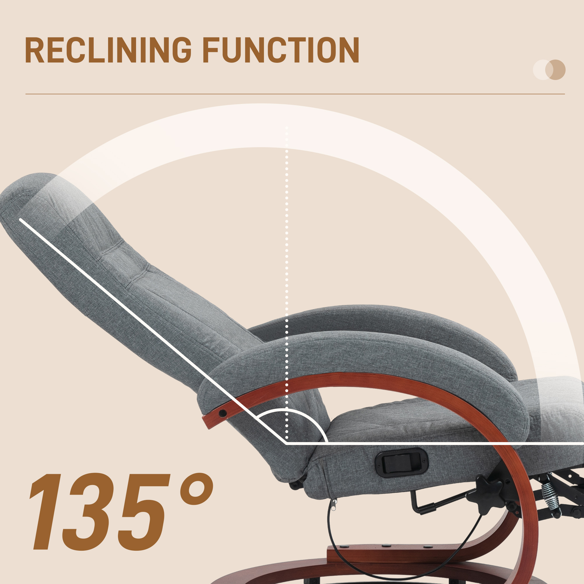 HOMCOM 135° Manual Reclining Swivel Chair, with Footrest Grey 4