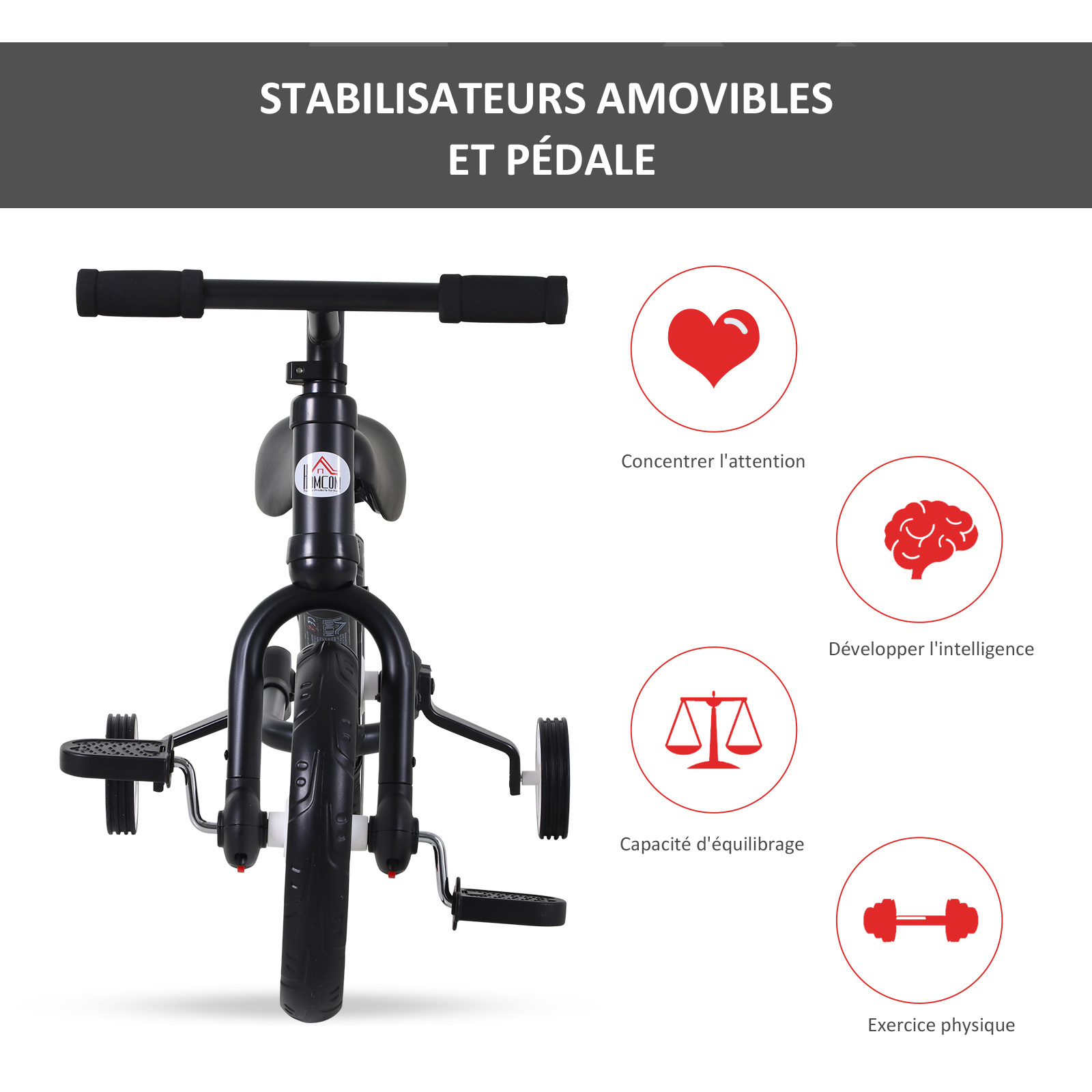 Roues Stabilisatrices Lumineuses Pour Vélo Enfant – Silencieuses, Robustes – Montage Sur Roue 12 Pouces – Noir