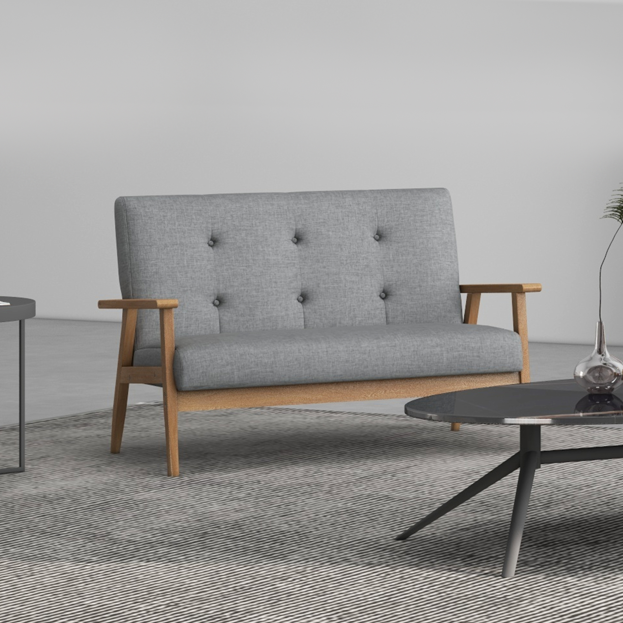 HOMCOM 2 Seater Sofa Modern Linen Fabric Upholstery Tufted Couch with Rubberwood Legs for Living Room and Kitchen, Dark Grey 7