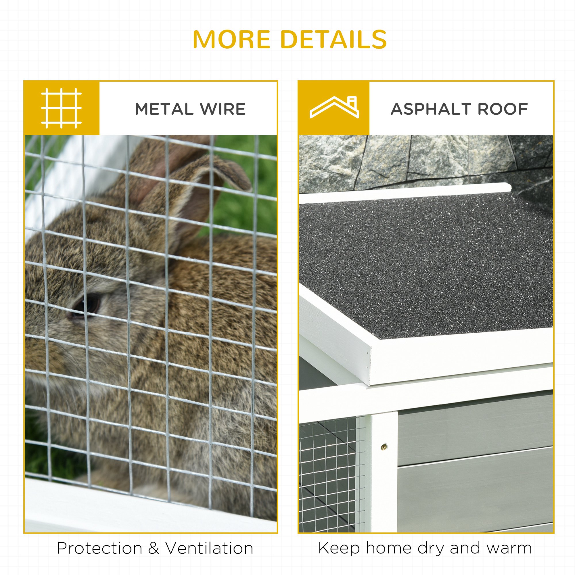 PawHut Rabbit Hutch Guinea Pig Hutch Wooden Small Animal Cage Rabbit Run Duck House with Openable Roof for Indoor Outdoor 115 x 66 x 47.5 cm 6