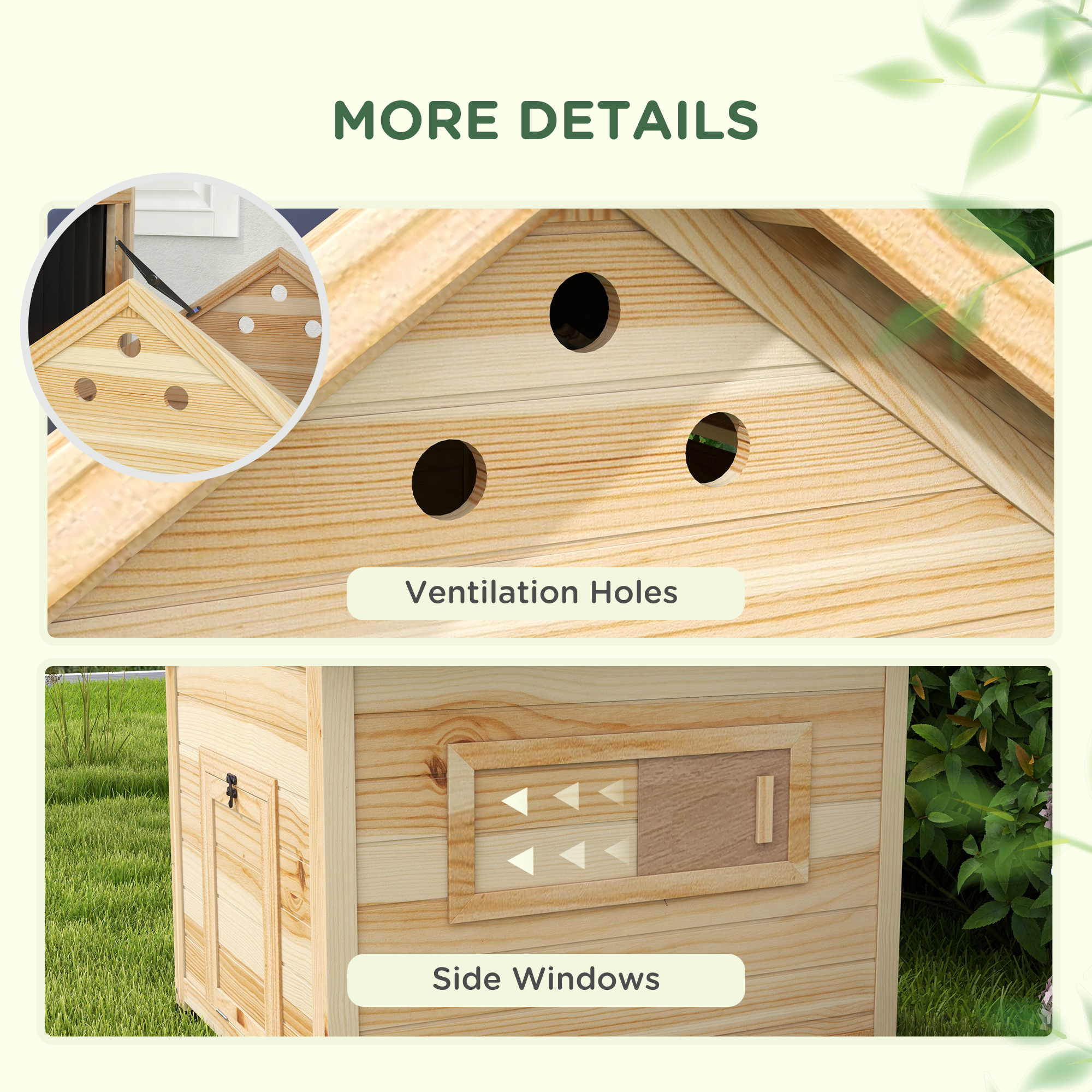 PawHut Wooden Duck House with Double Doors, Openable Roof, Ventilation Holes, Removable Base, Natural Wood Finish 7