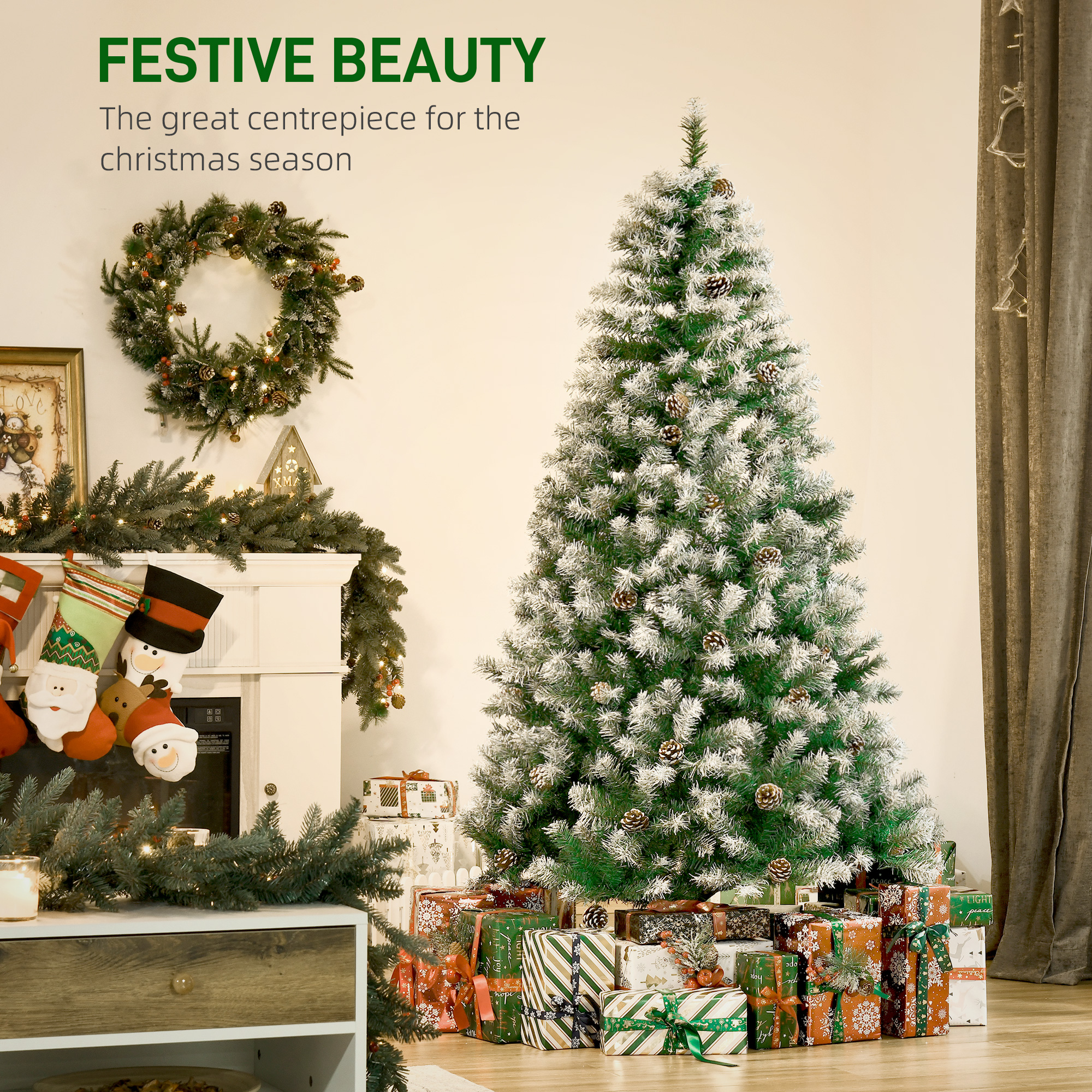 HOMCOM 6FT Artificial Christmas Tree with Pine Cones, Holiday Home Xmas Decoration Automatic Open, Green 4