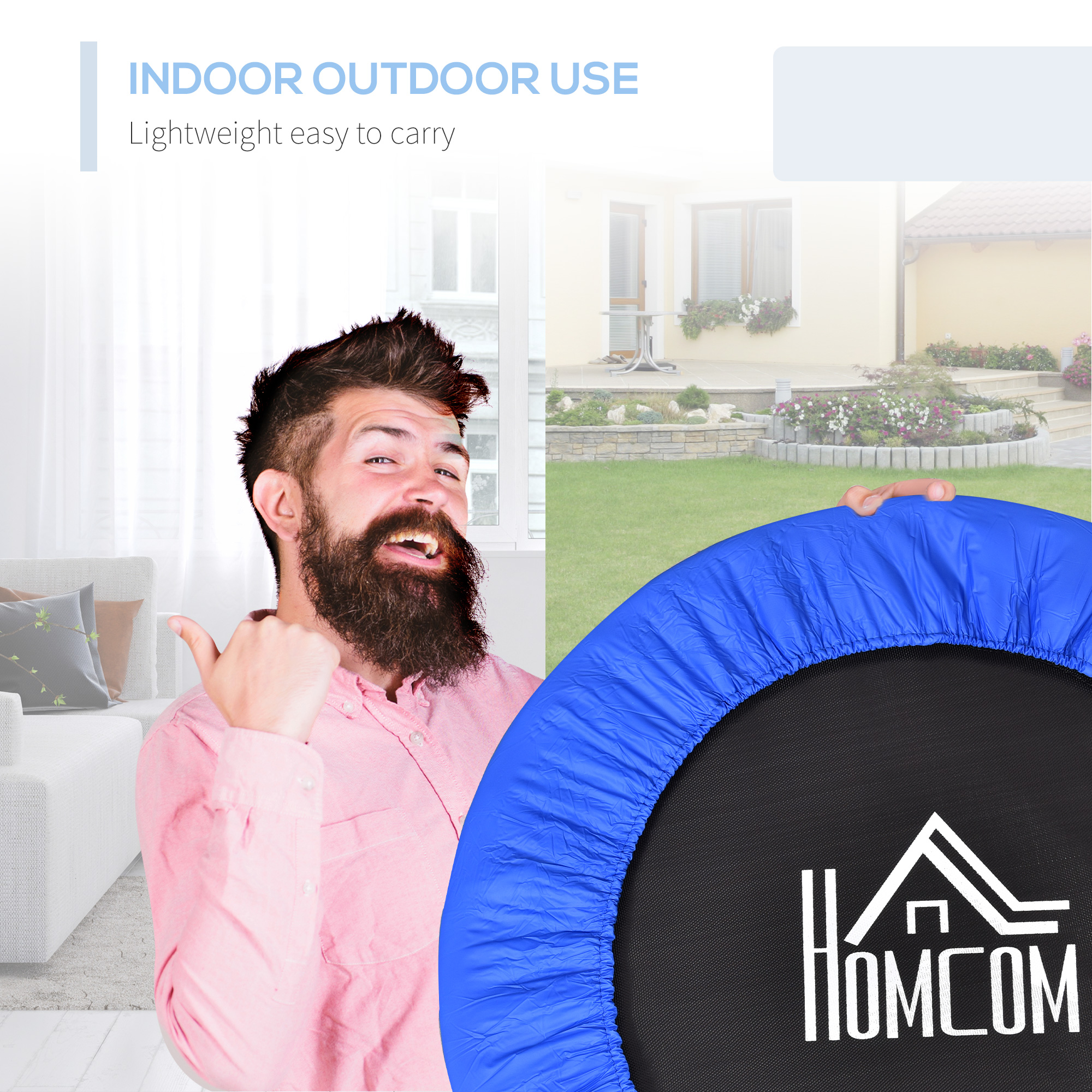 HOMCOM Φ91 Mini Fitness Trampoline Home Gym Yoga Exercise Rebounder Indoor Outdoor Jumper with Safety Pad, Support Up to 100 KG, Blue and Black 6
