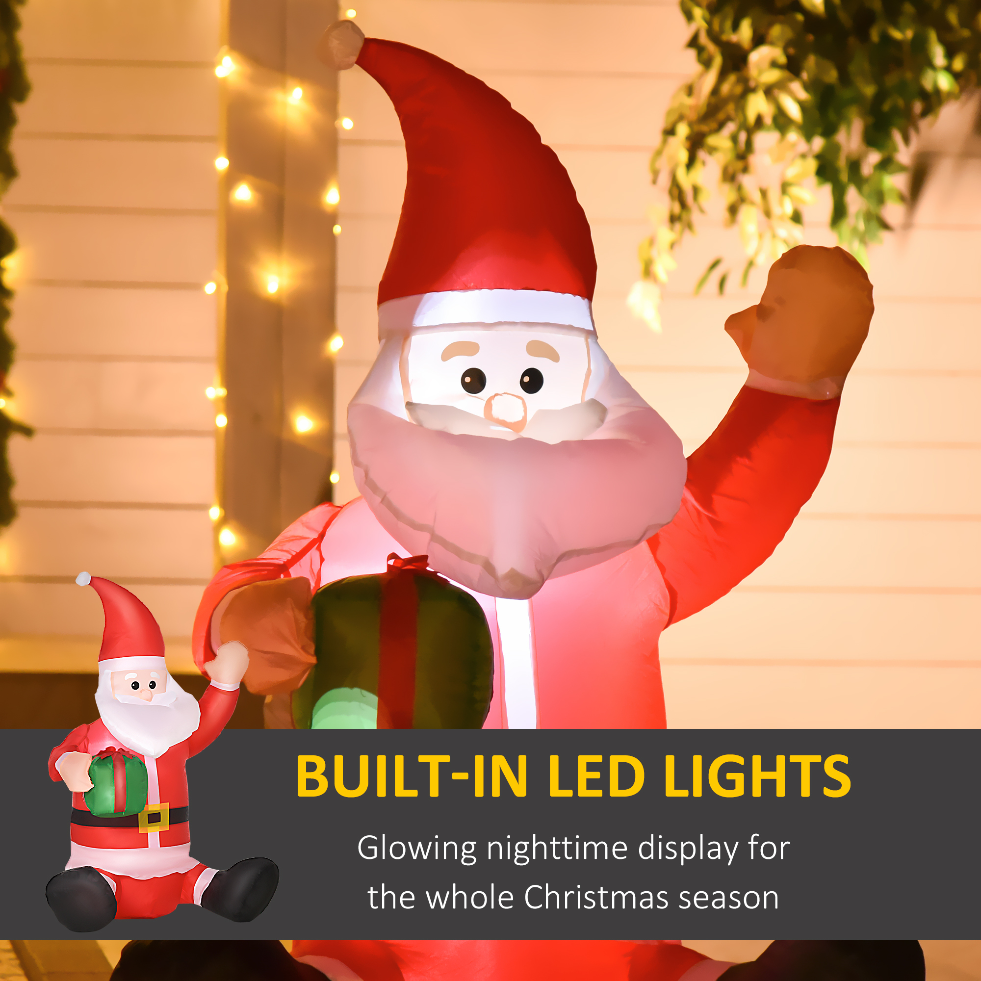 HOMCOM 4ft Inflatable Christmas Santa Claus Gift with LED Xmas Décor Holiday Outdoor Yard Decoration 4