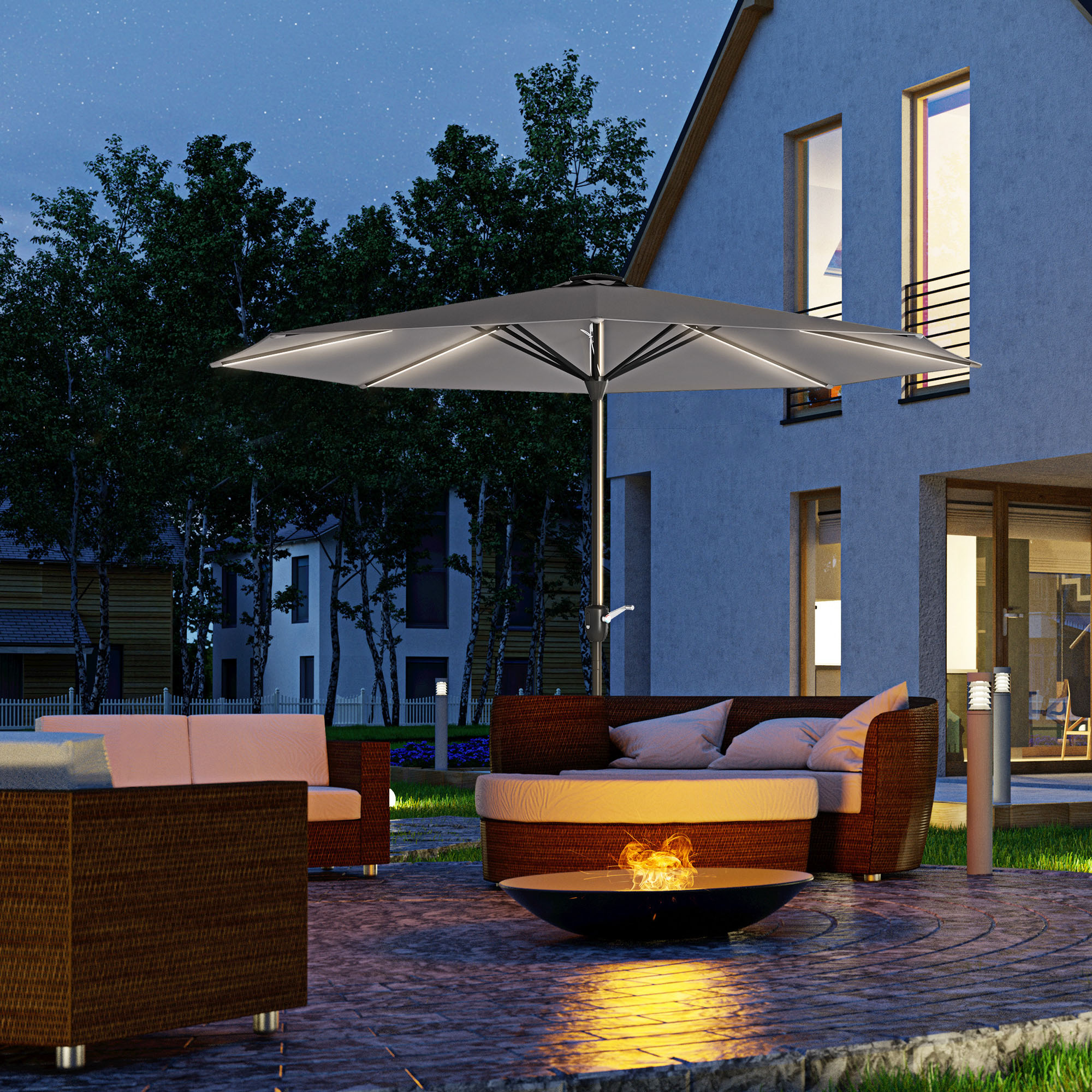 Outsunny 2.65m Garden Parasol, with LED Lights Dark Grey 2