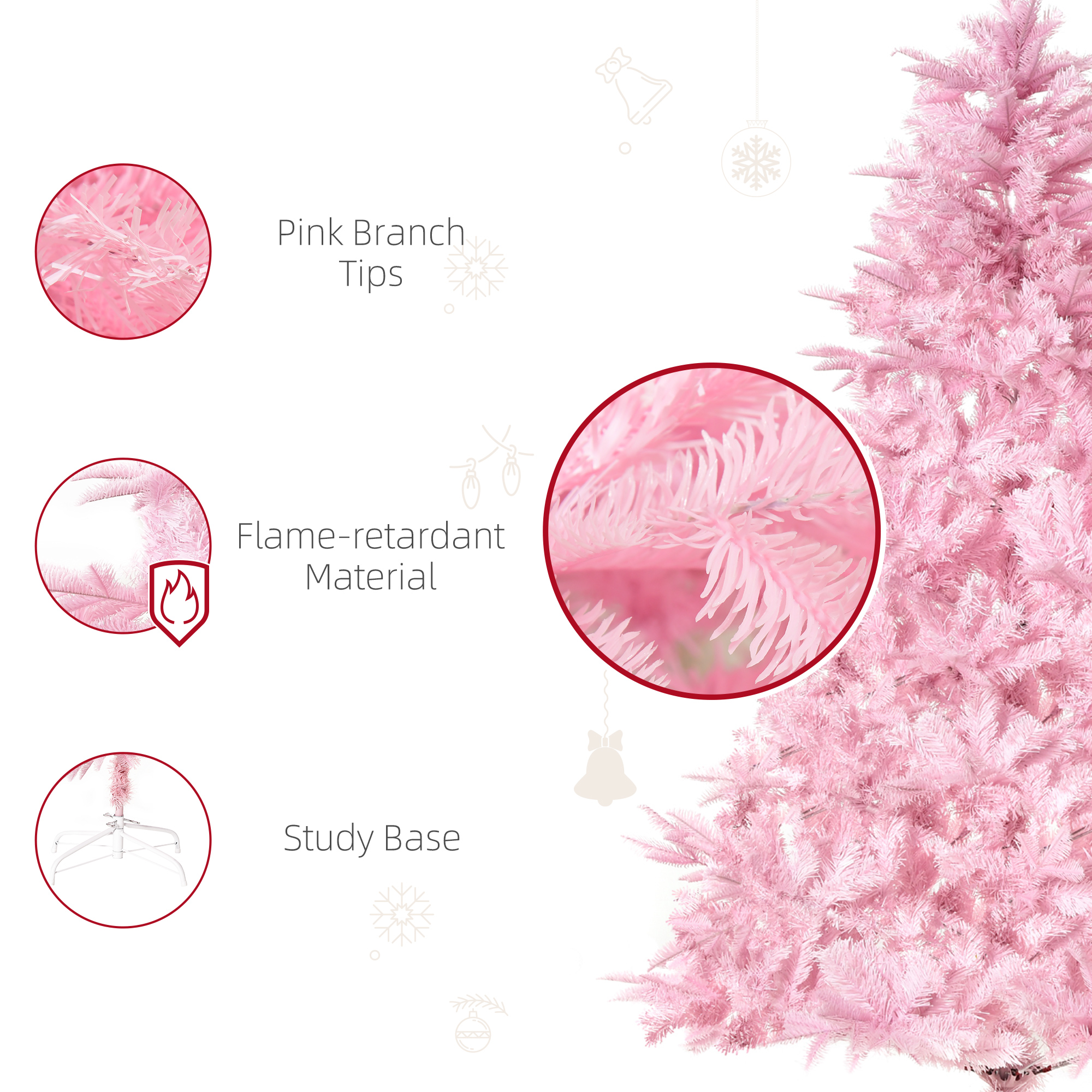 HOMCOM 5FT Artificial Christmas Tree Holiday Xmas Holiday Tree Decoration with Automatic Open for Home Party, Pink 7