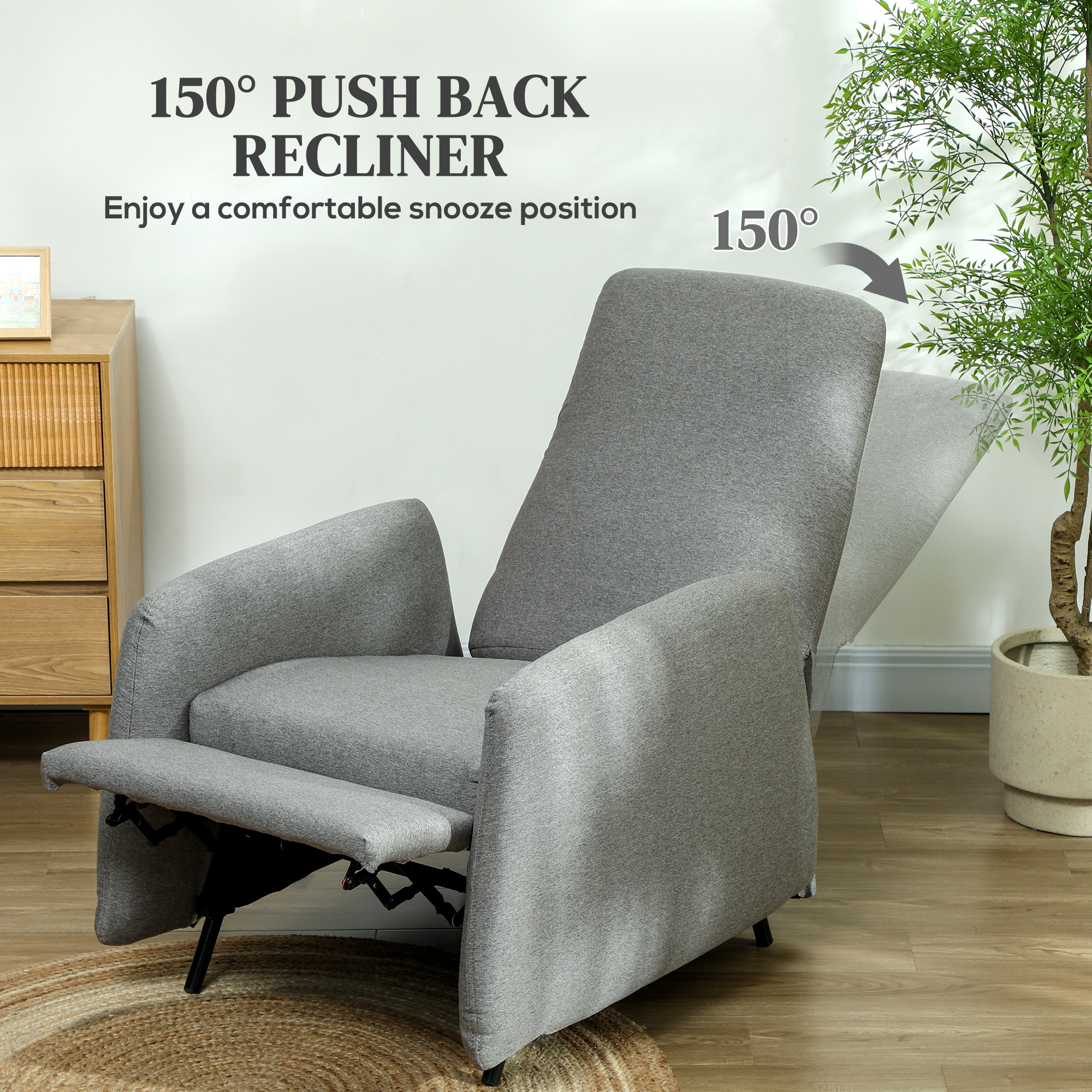 HOMCOM Push Back Recliner Armchair, Fabric High Back Reclining Chair with Adjustable Leg Rest and Pocket Spring Seat for Living Room, Bedroom, Home Office, Grey 4