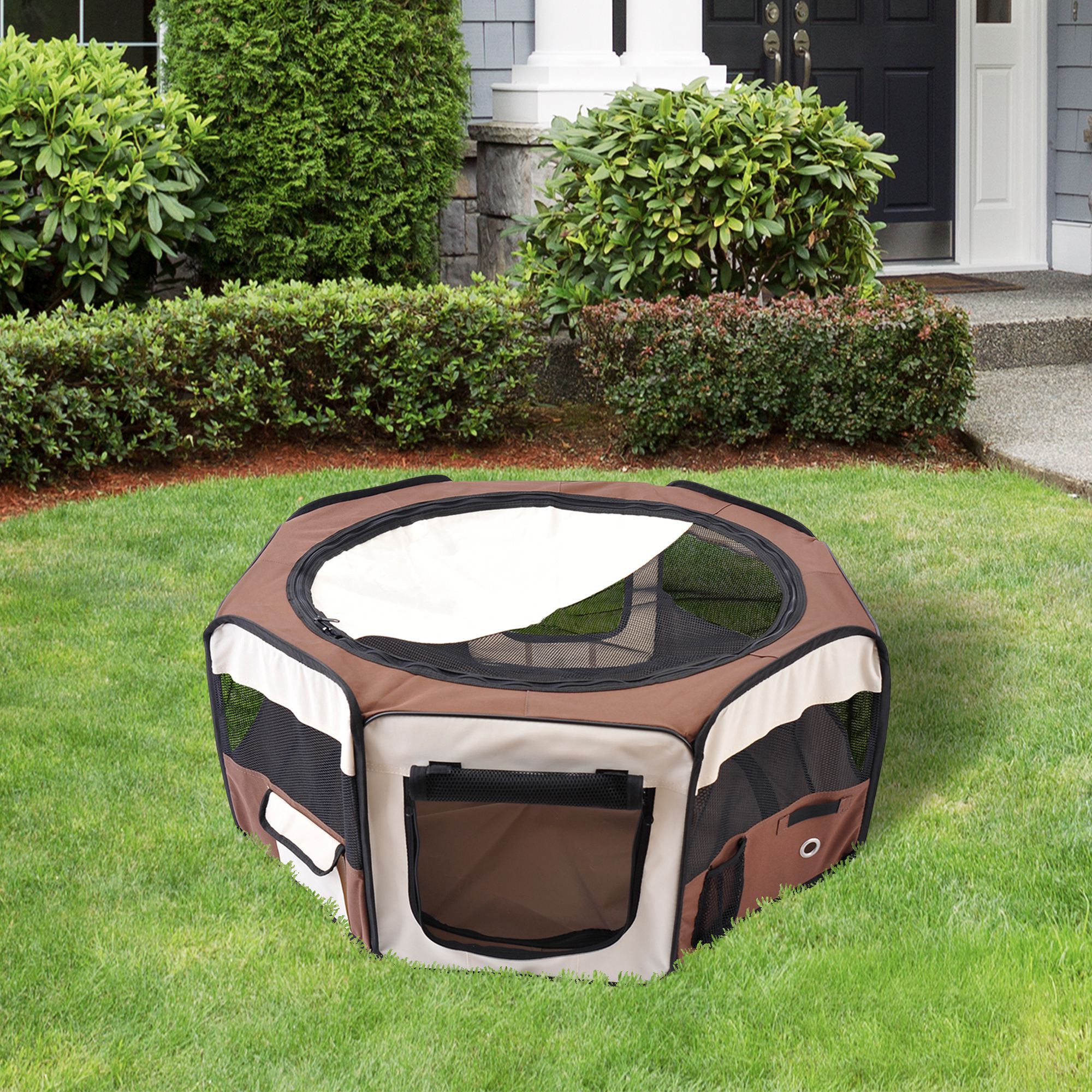 PawHut Portable Cat Dog Playpen Pet Puppy Rabbit Guinea Pig Pen Run Dia 90 x 41H cm Indoor & Outdoor Pink