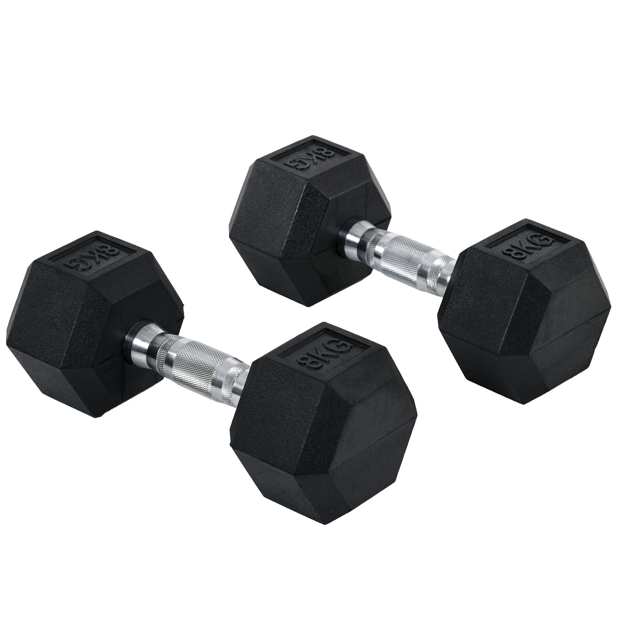 HOMCOM Juego de Mancuernas 8kg c/u con Barra de Conexión de Metal Cabeza Hexagonal para Entrenamiento en Casa Negro y Plata   Aosom España