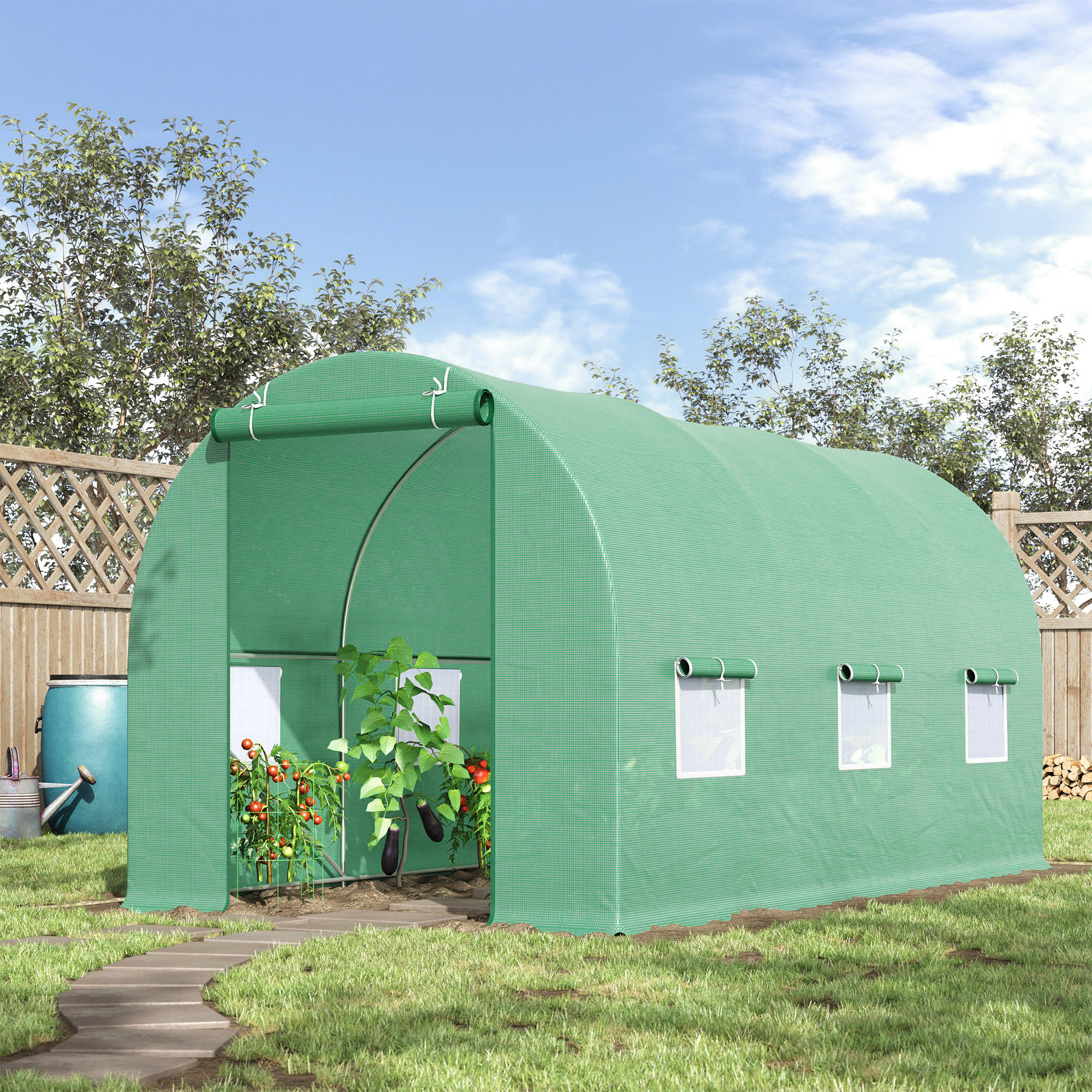 Outsunny 4.5m x 2m x 2m Walk-in Tunnel Greenhouse Garden Plant Growing House with Door and Ventilation Window, Green 2