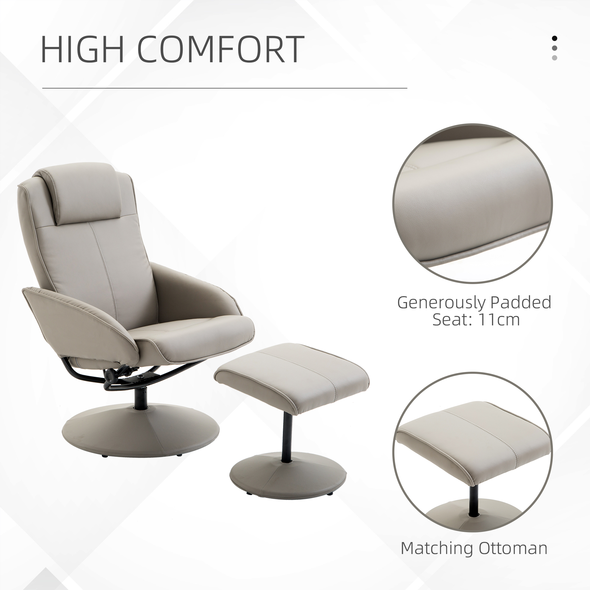 HOMCOM Recliner Chair and Footstool, Swivel PU Leather Upholstered Armchair with Footstool and Adjustable Backrest for Living Room, Bedroom, Grey 5