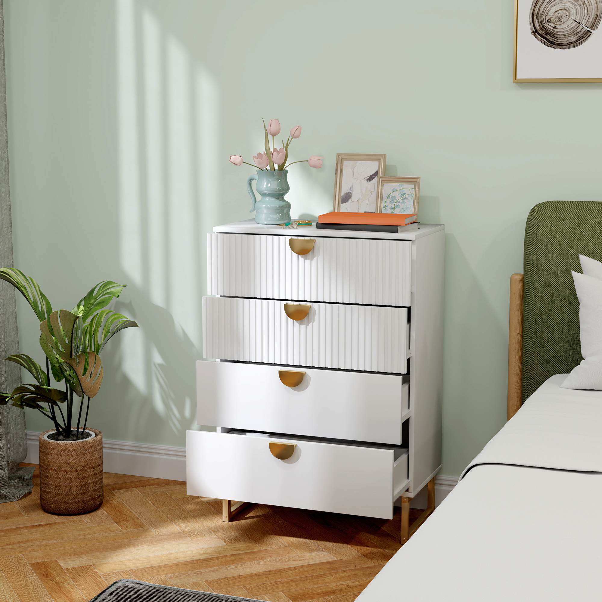 HOMCOM Elegant Chest of Four Drawers White 8