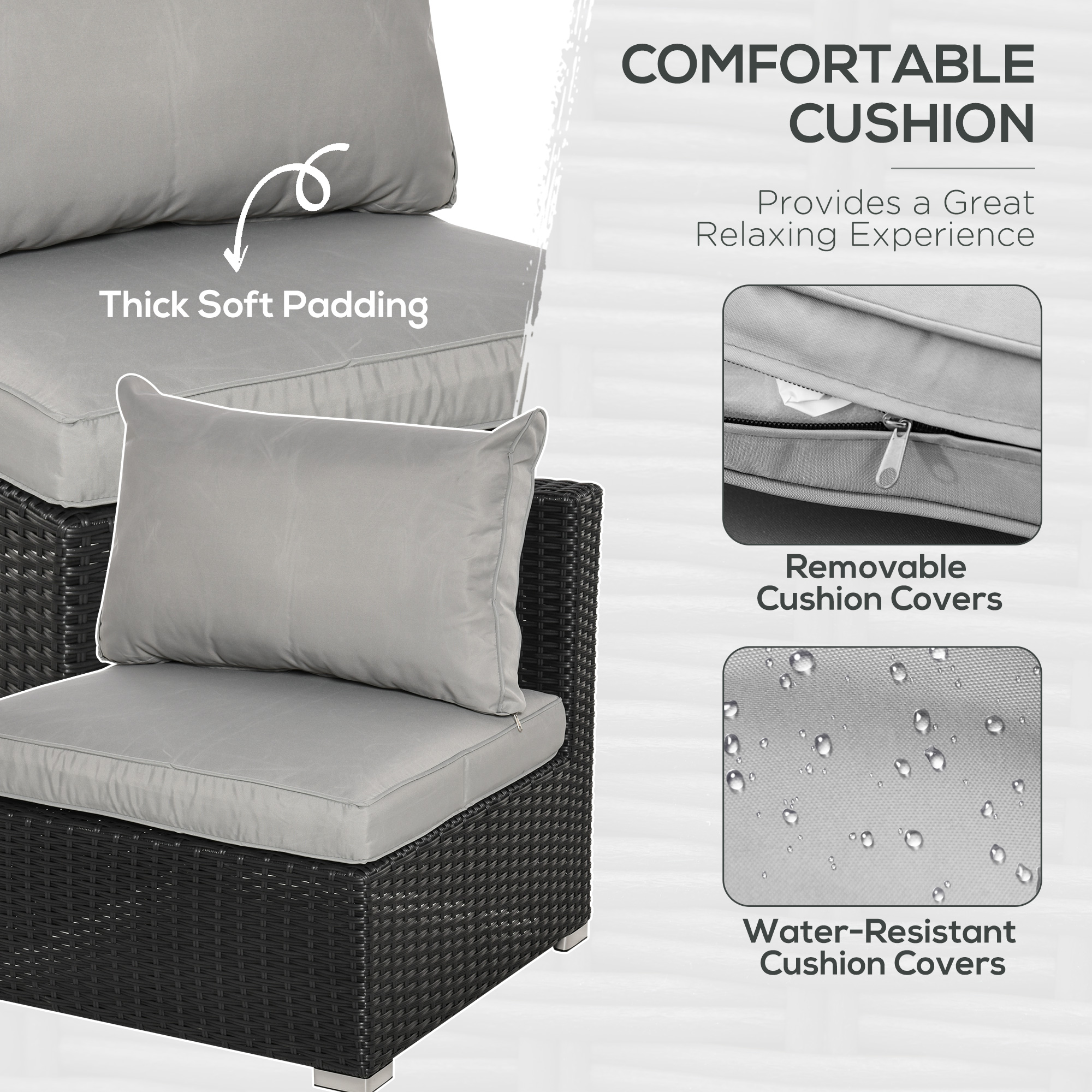 Outsunny 8 Pieces PE Rattan Sofa Set with Cushions, Garden Corner Sofa with 4 Seater Sofa, 2 Footstools and 2 Coffee Table Set, Space-saving Design, No Assembly Required, Black 7