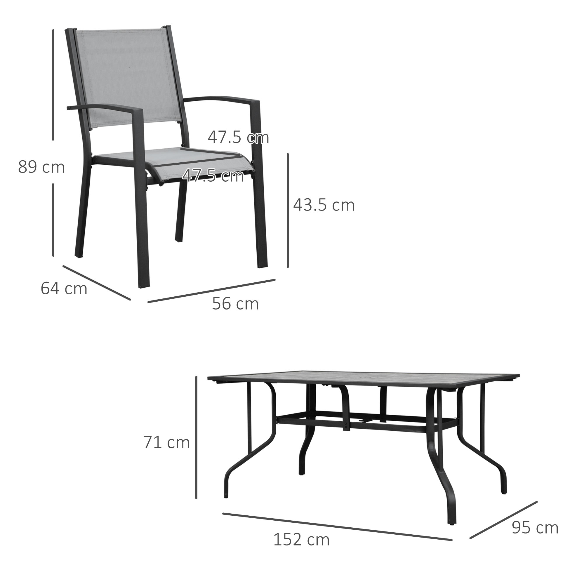 Outsunny 7 Pieces Garden Dining Set, 6 Seater Garden Table and Chairs with Parasol Hole, Outdoor Furniture Armchairs and Stone-like Plastic Top Table with Breathable Mesh Fabric Seat, Grey 3