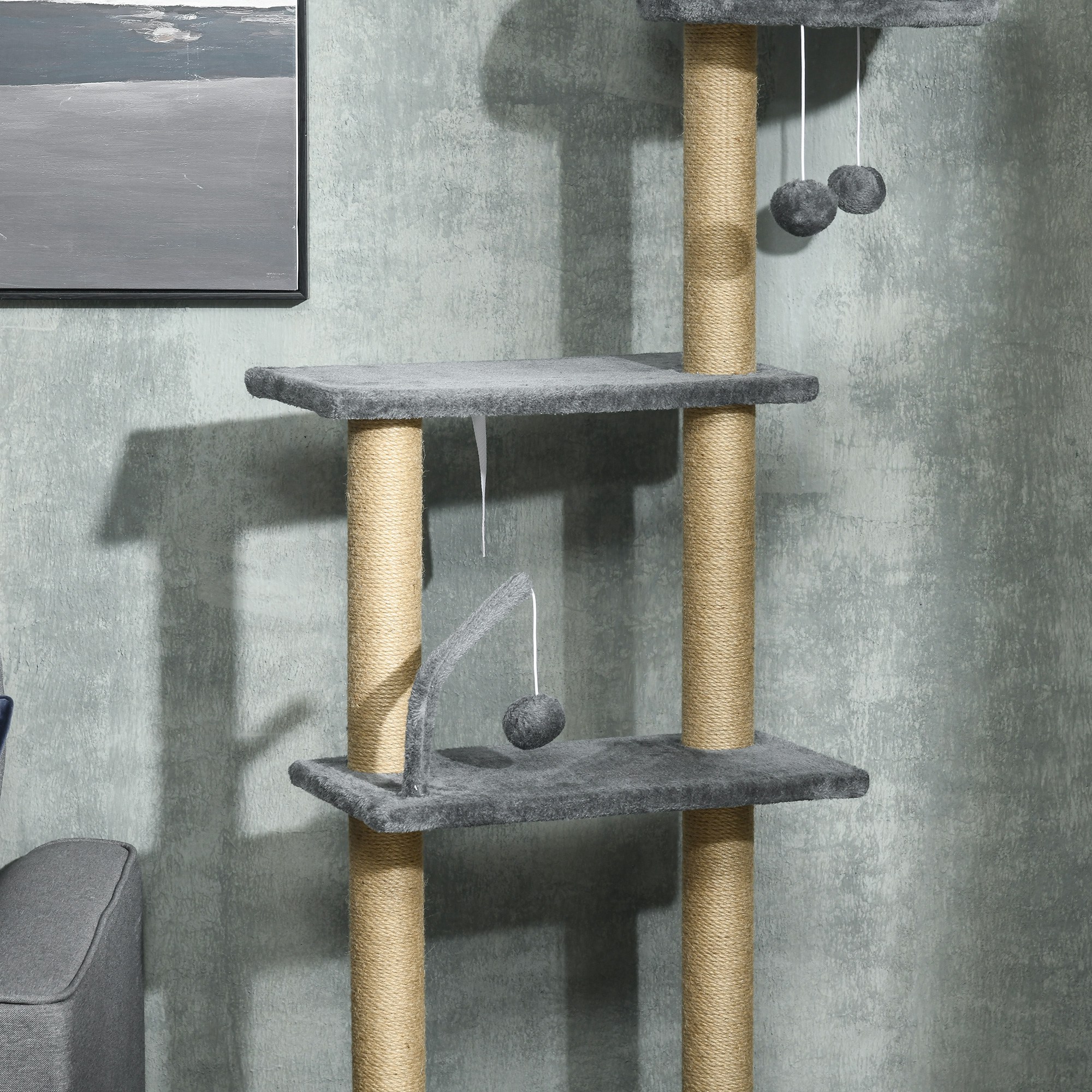 PawHut 230-250cm Floor-to-Ceiling Climbing Cat Tree Tower Grey 8