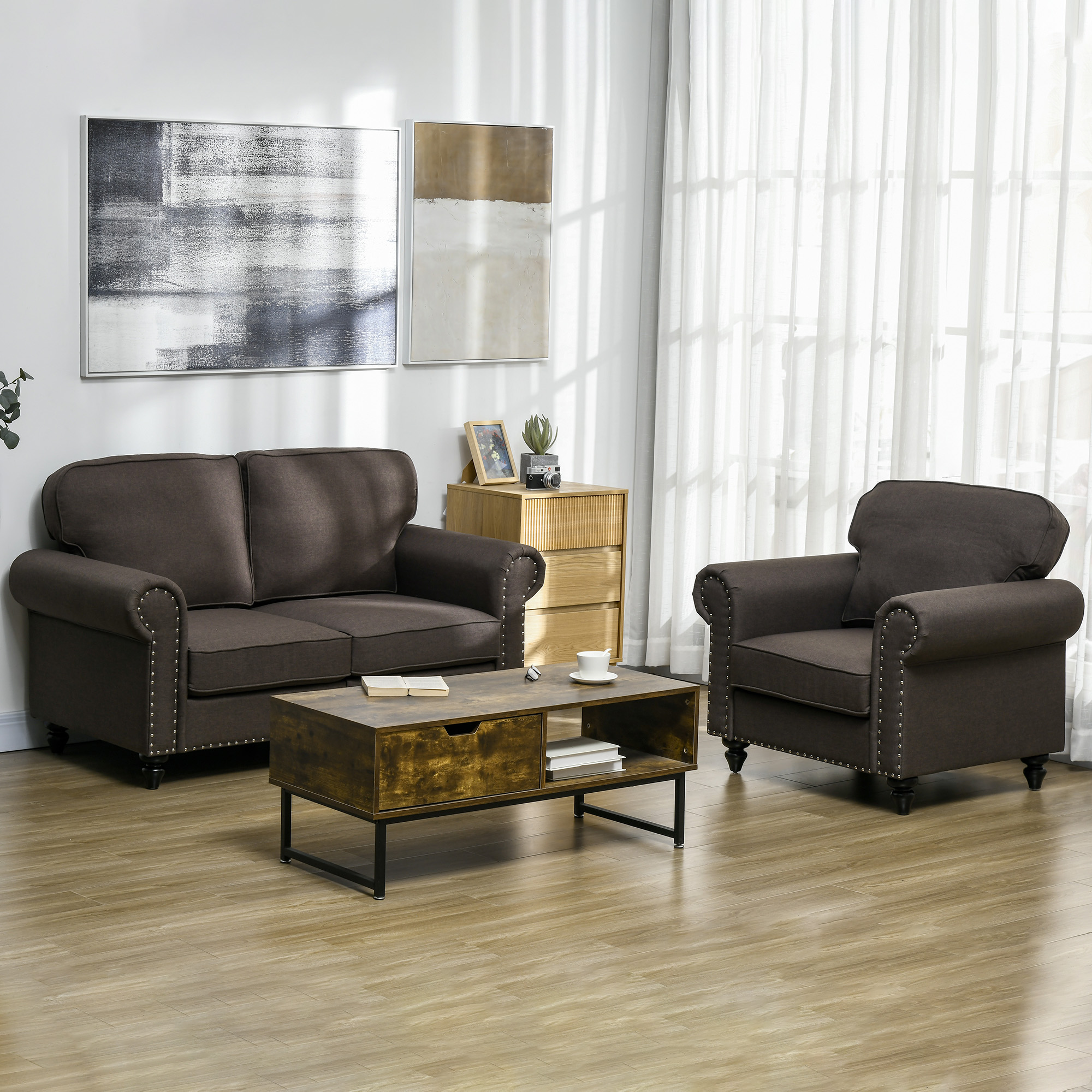 HOMCOM Mid-Century Armchair, with Pocket Springs Dark Brown 7