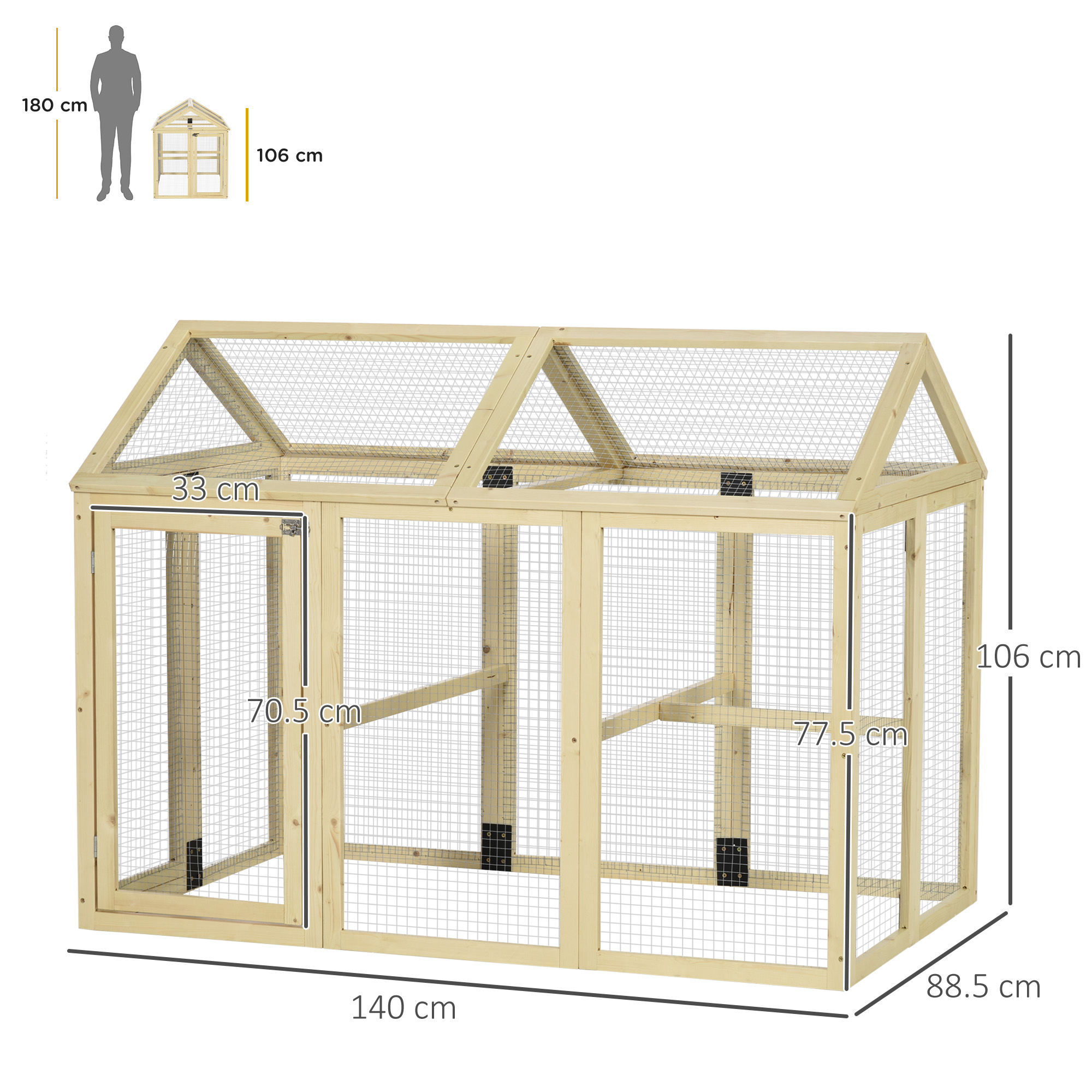 PawHut Large Chicken Run, Wooden Chicken coop, with Combinable Design Natural Wood Finish 3