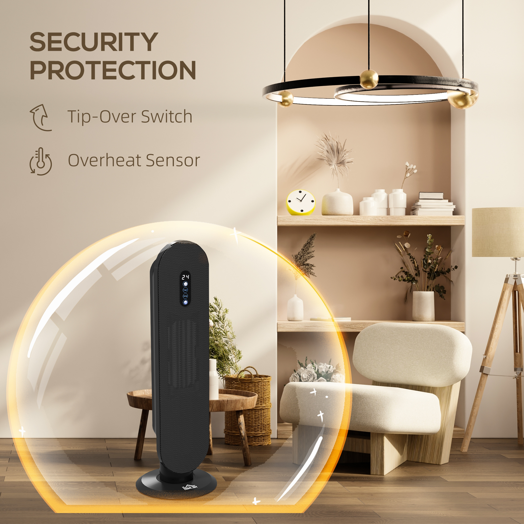 HOMCOM 45° Oscillating Ceramic Space Heater, with Remote Black 6