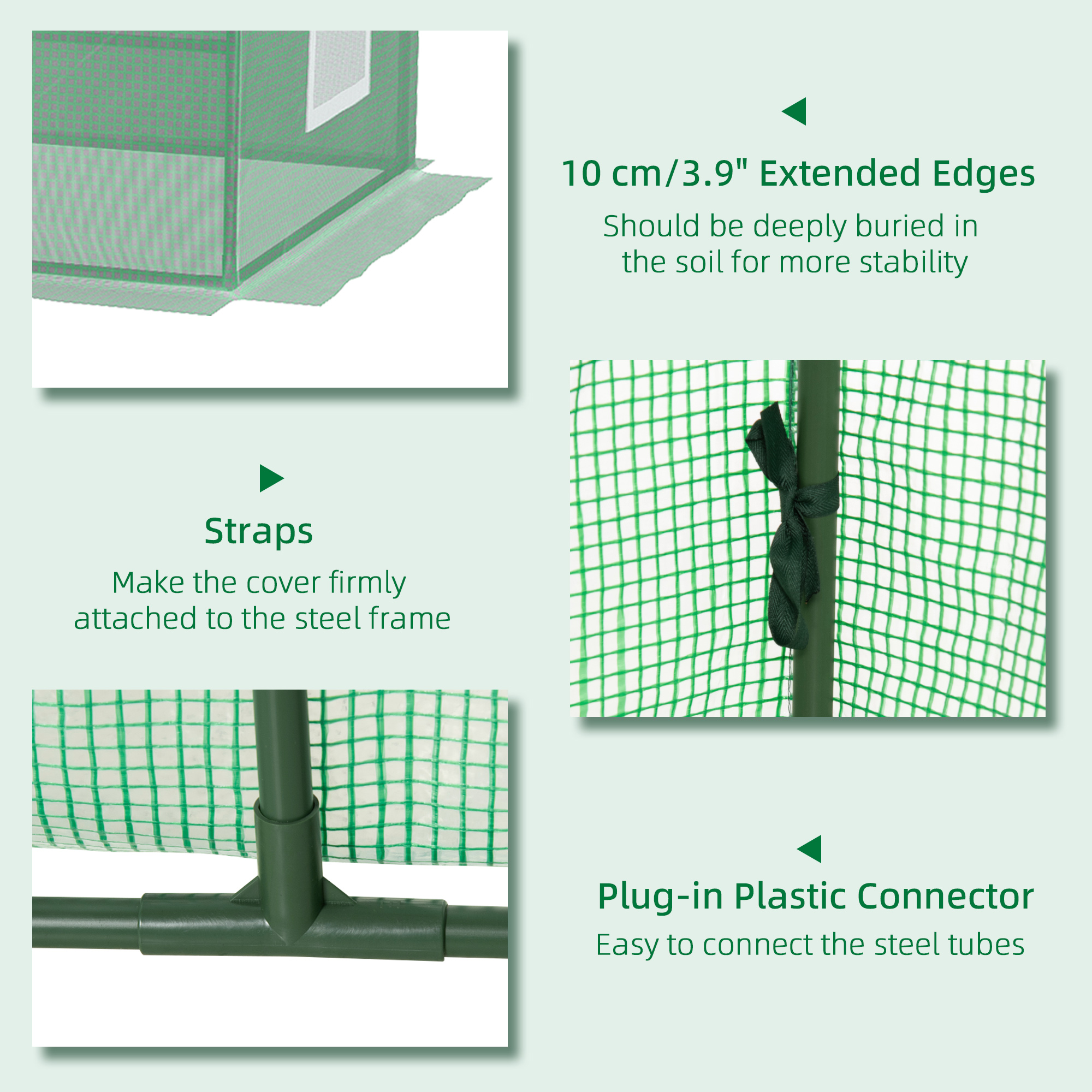Outsunny Portable Small Polytunnel, Mini Greenhouse with Mesh Windows for Indoor and Outdoor, 240x90x90cm, Green 6