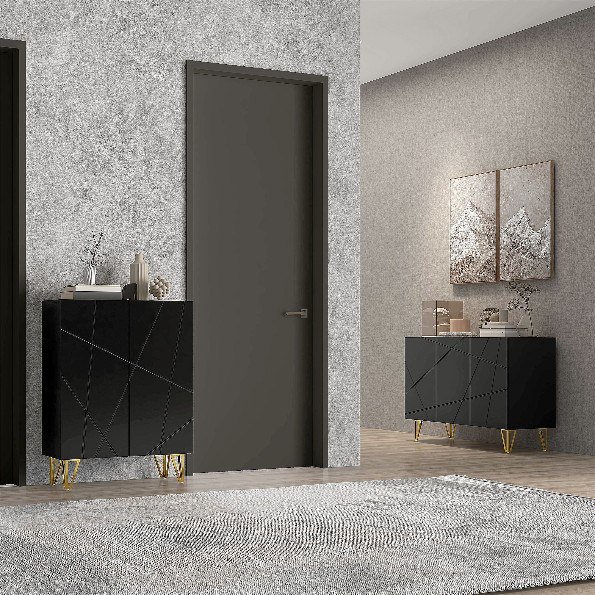 HOMCOM Modern Luxe High Gloss Sideboard, with Hairpin Legs Black 9