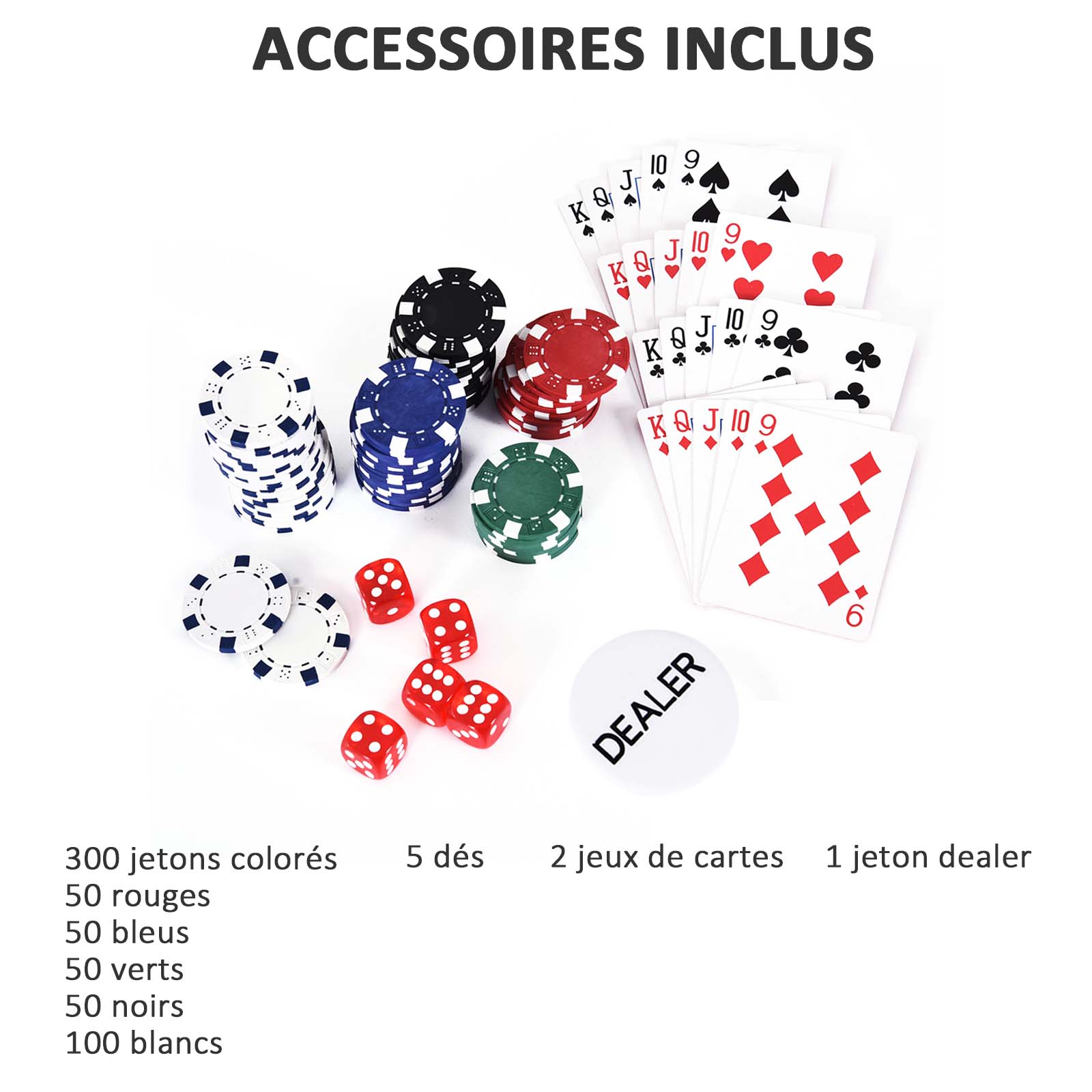 Set De Poker Complet – 300 Jetons Avec Mallette Aluminium, 2 Jeux De Cartes, 5 Dés, Bouton Dealer – Pour Soirées Jeux à La Maison