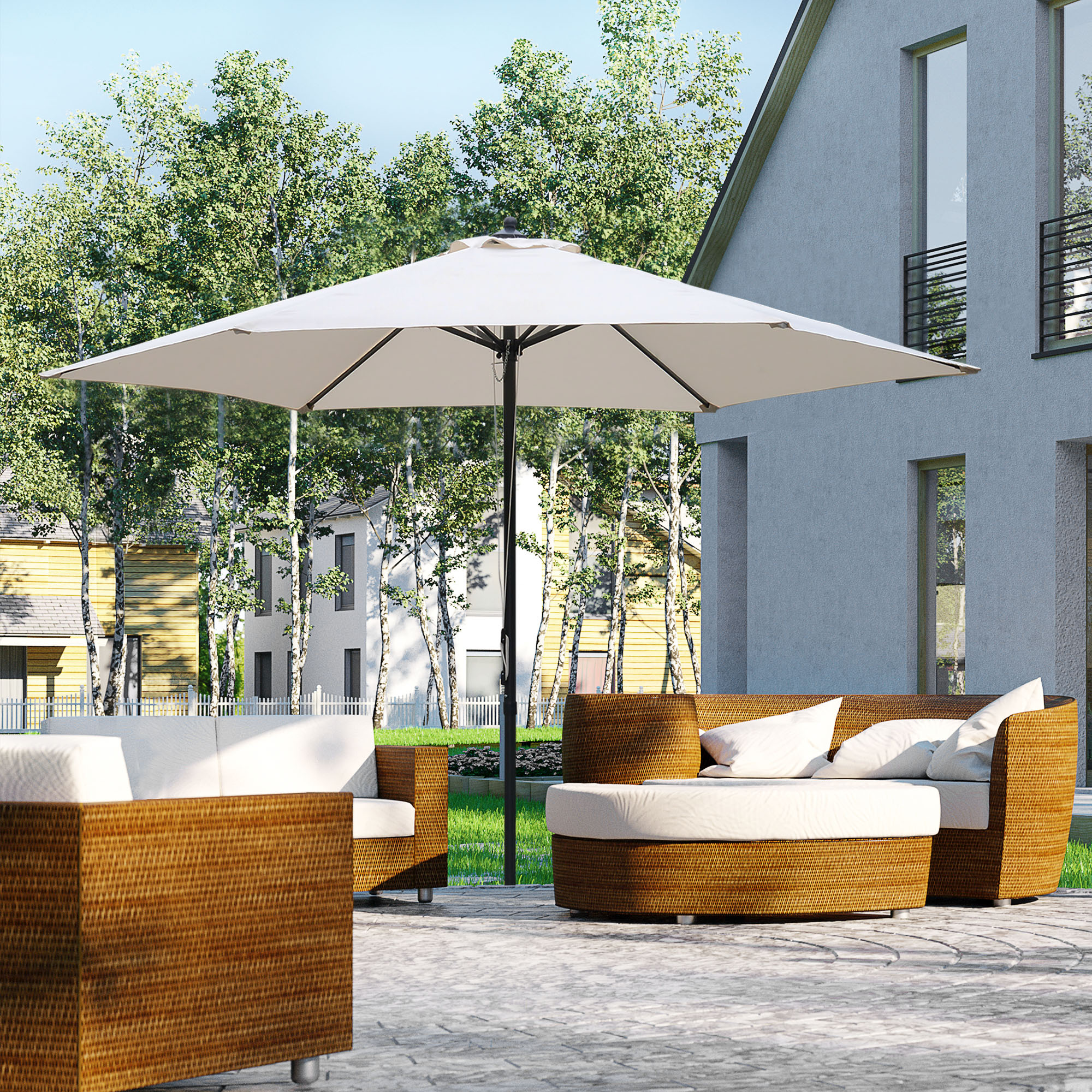 Outsunny 2.8m Garden Parasol Umbrella, Round Outdoor Market Table Umbrella Sun Shade Canopy, Off-White 2