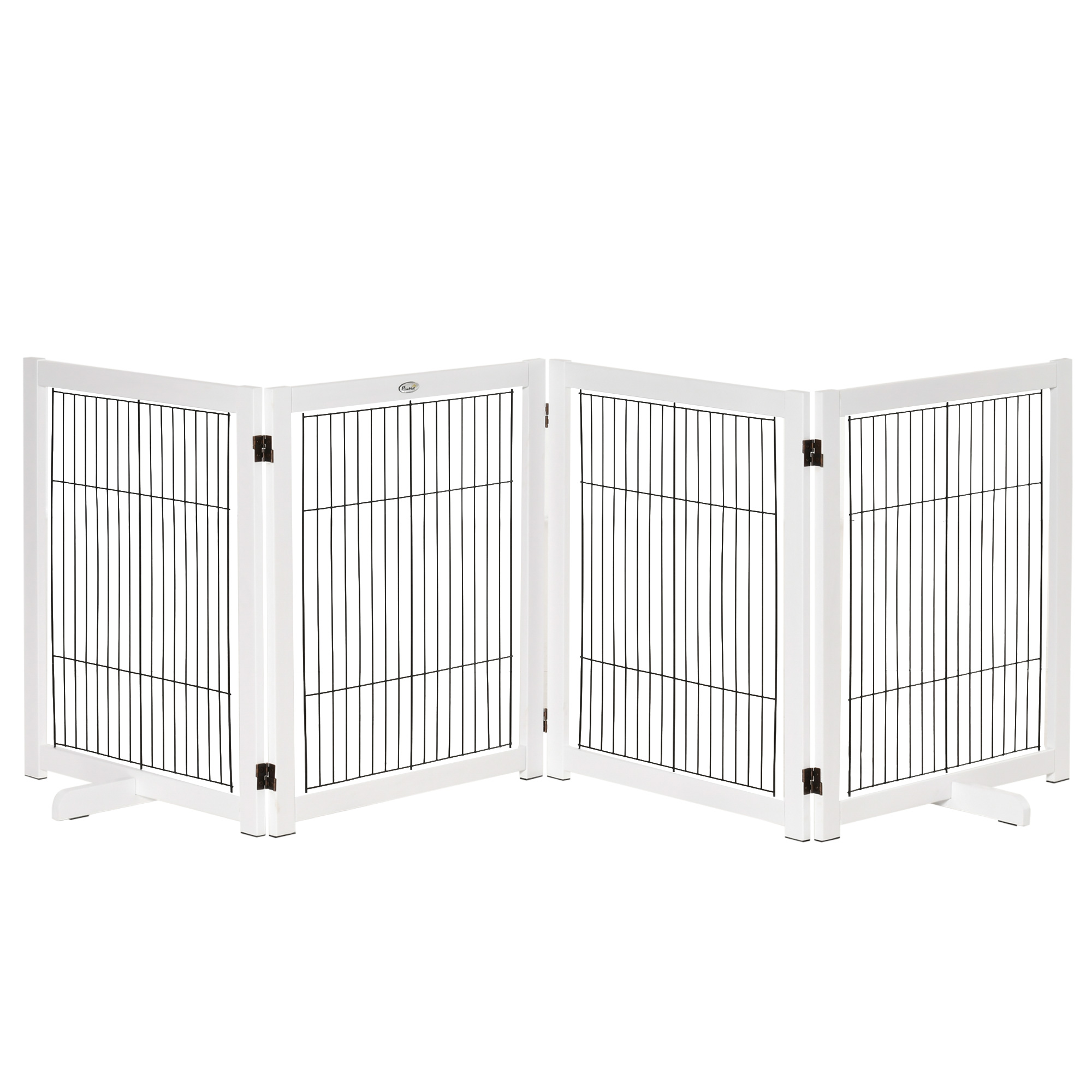 PawHut Barrera de Seguridad Plegable para Perros Madera Rejilla de Protección para Puertas Escaleras Pasillos 264x35,5x77 cm Blanco | Aosom España