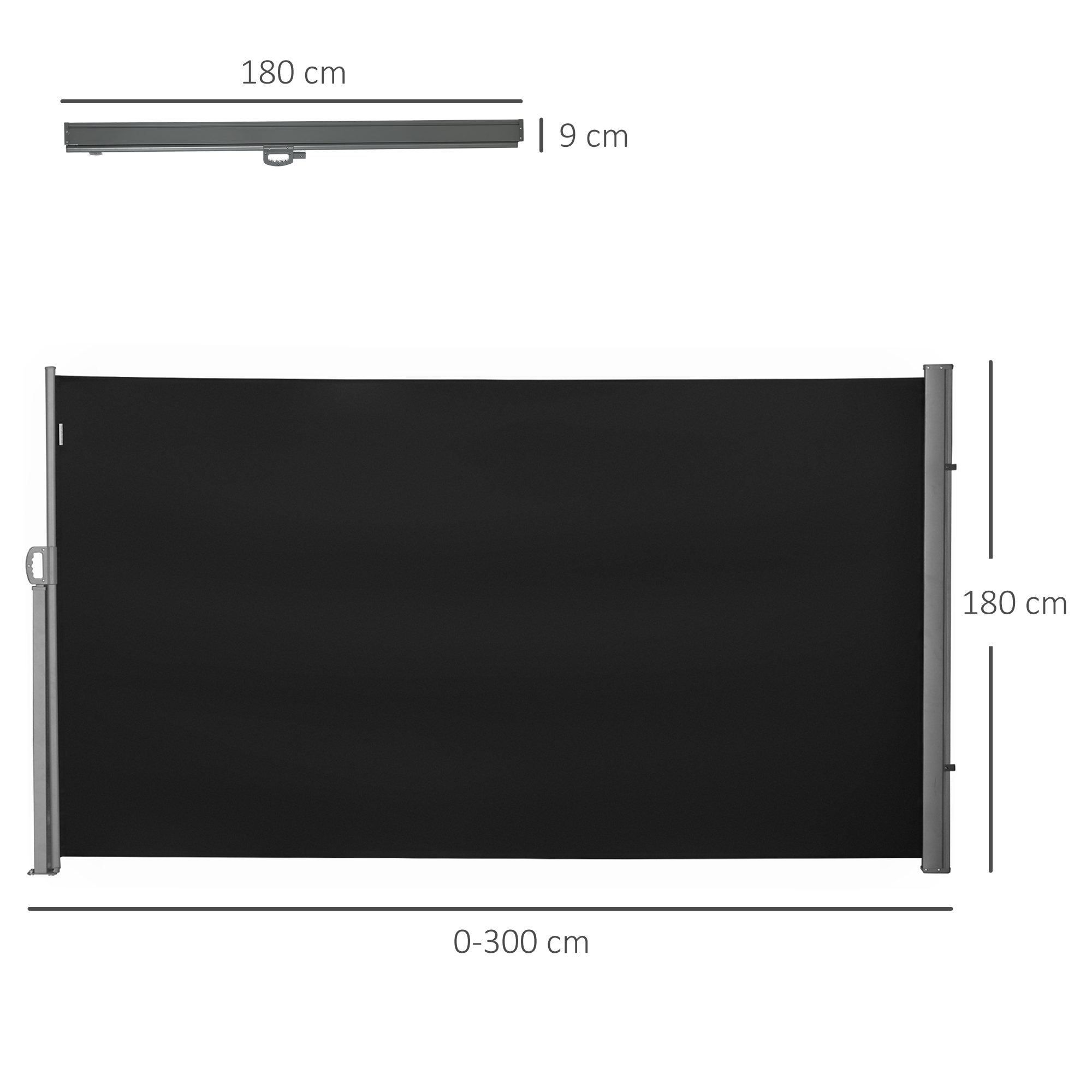 Outsunny Retractable Sun Side Awning Screen Fence Patio Garden Wall Balcony Screening Panel Outdoor Blind Privacy Divider (3x1.8M, Black) 3