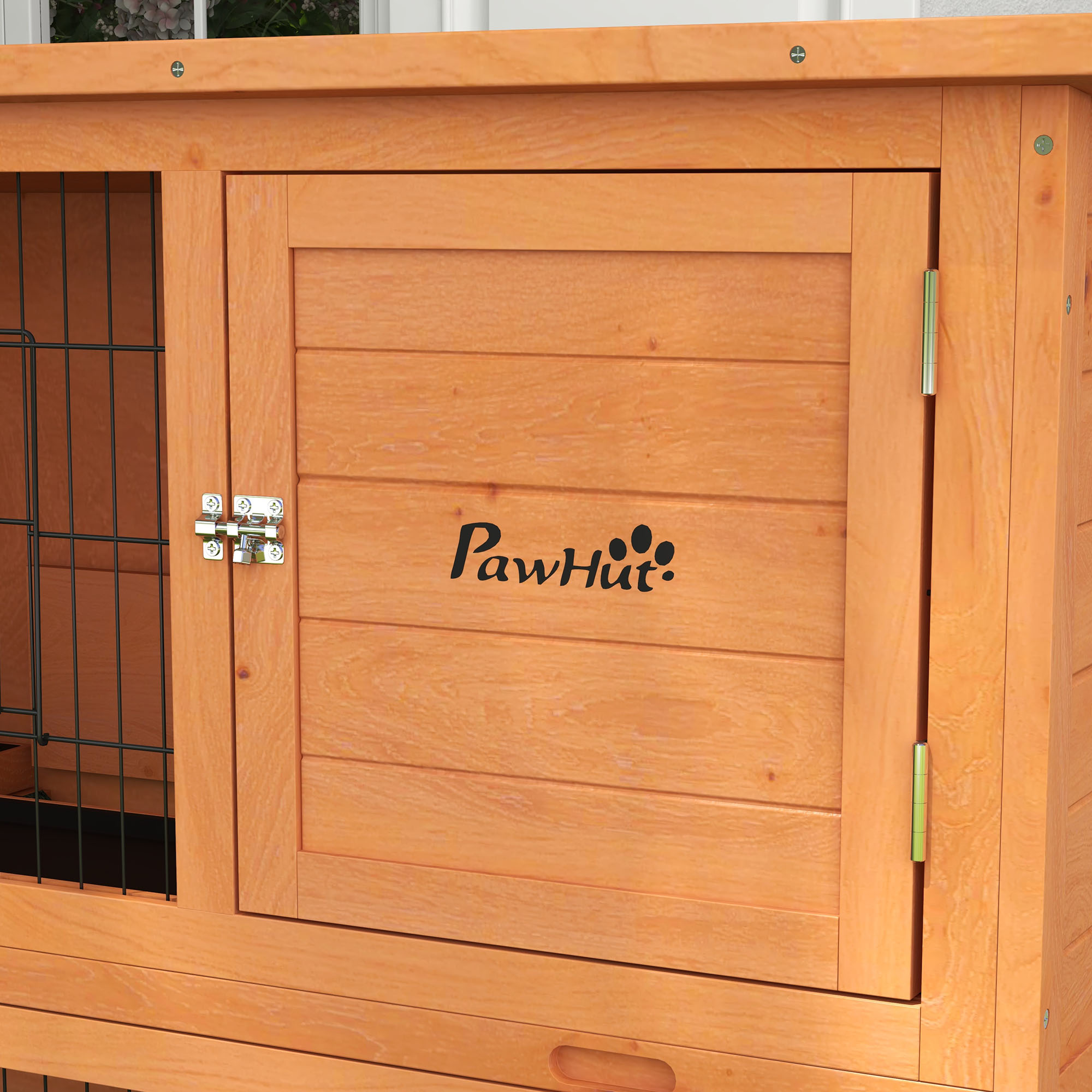 PawHut Two-Tier Antiseptic Wood Rabbit Hutch, 92cm Guinea Pig Hutch with Run Orange 9