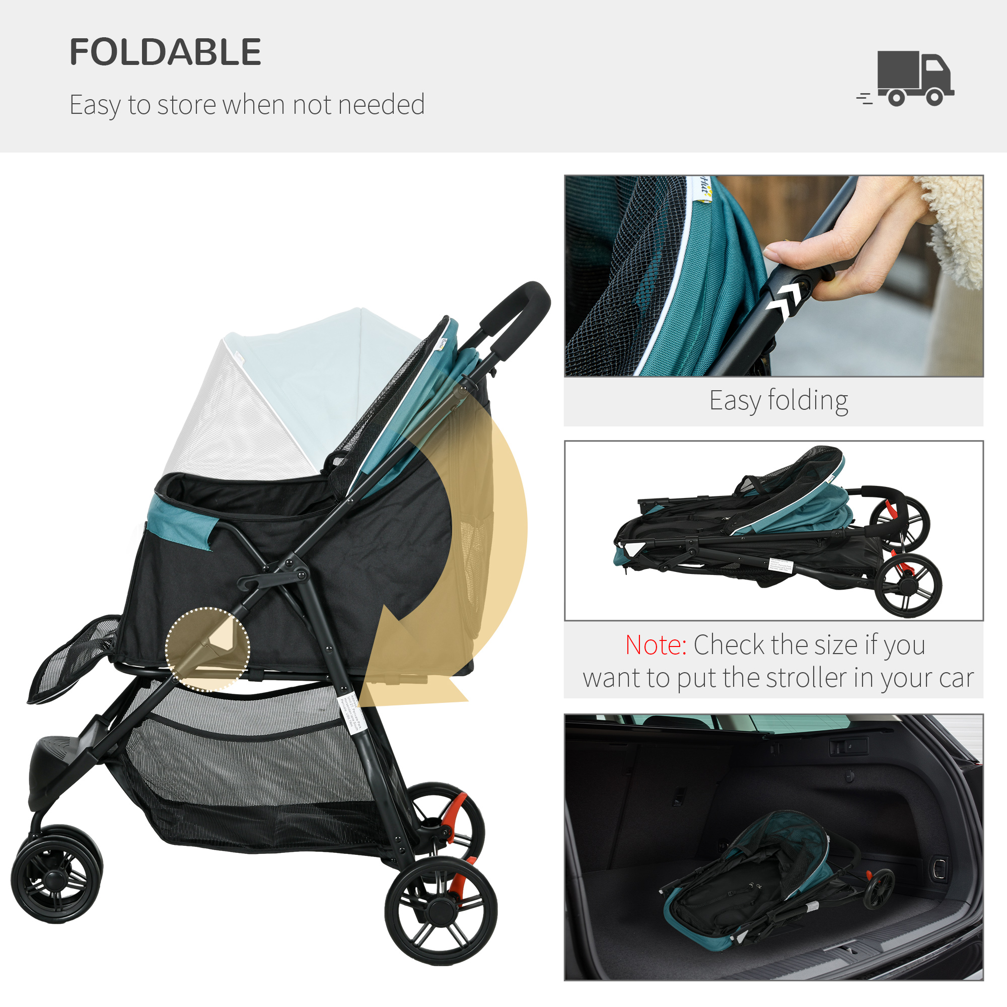 PawHut Foldable Pet Stroller w/ Rain Cover, for XS Dogs, S Dogs Dark Green 5