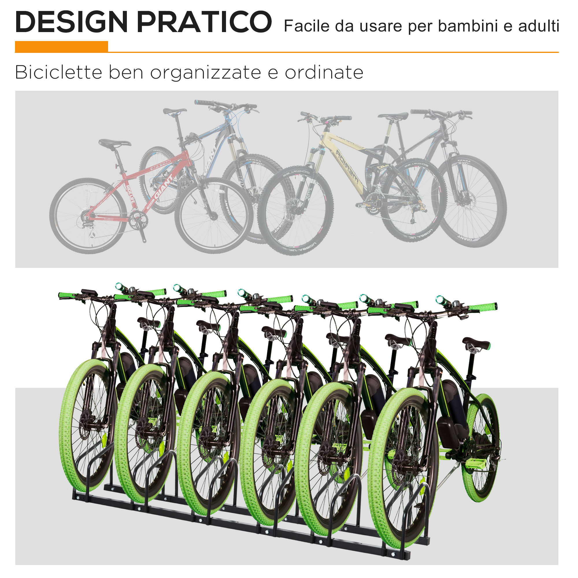 ANDRYS - Rastrelliera Porta Biciclette A Terra 2 Posti, Con Tappi In Pvc Neri Zincatura A Freddo Colore Tropical Oro 63 X 42 X 26 Cm 61107464