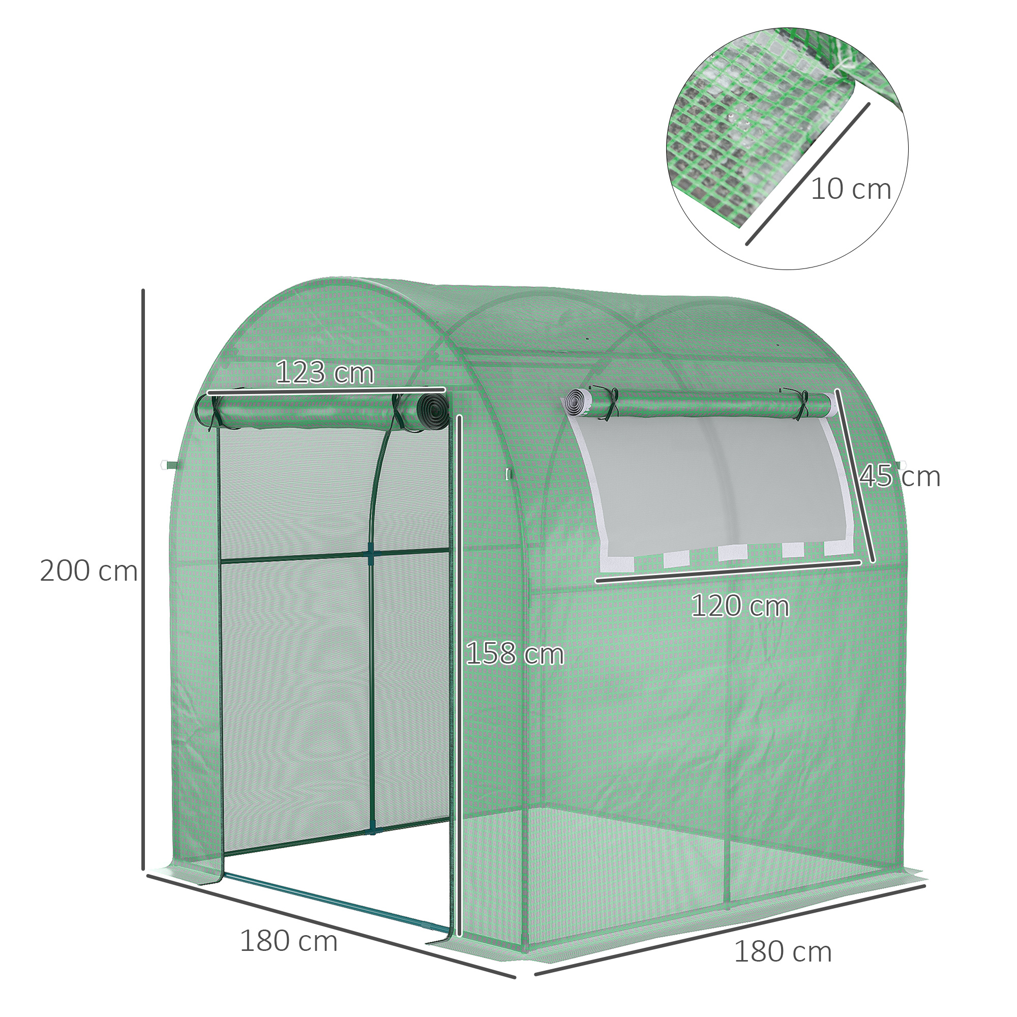 Outsunny Walk in Polytunnel Greenhouse, Green House for Garden with Roll-up Window and Door, 1.8 x 1.8 x 2 m, Green 3