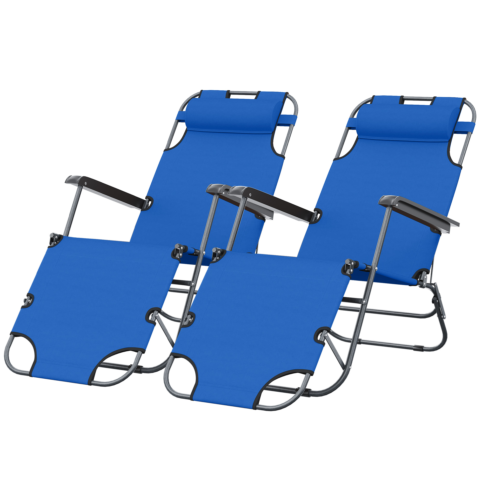 Chaise Longue Inclinable Outsunny 2 En 1 - Transat Bain De Soleil Pliant Bleu Avec Têtière, Charge 136kg