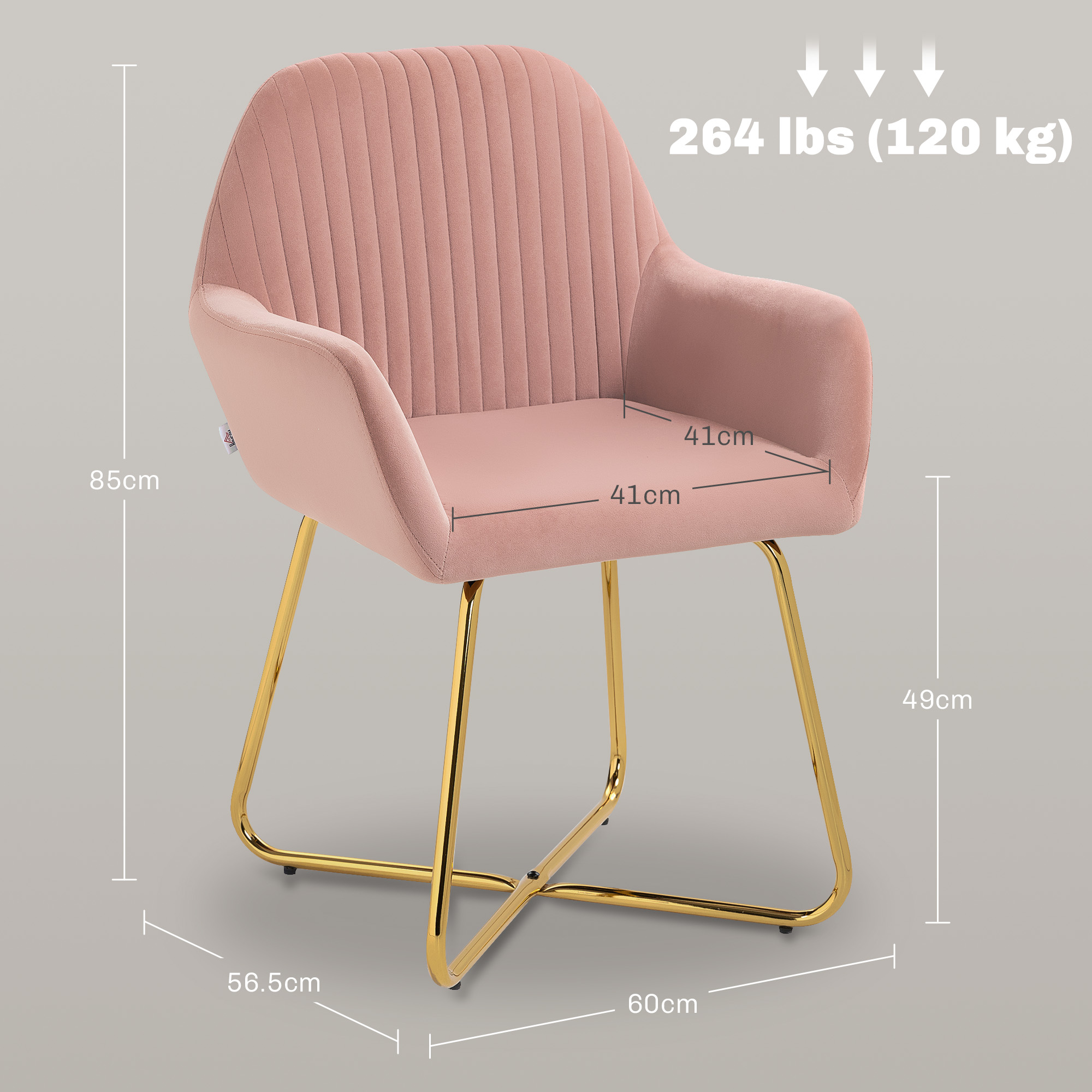 HOMCOM Modern Arm Chair Upholstered Accent Chair with Metal Base for Living Room Pink 3