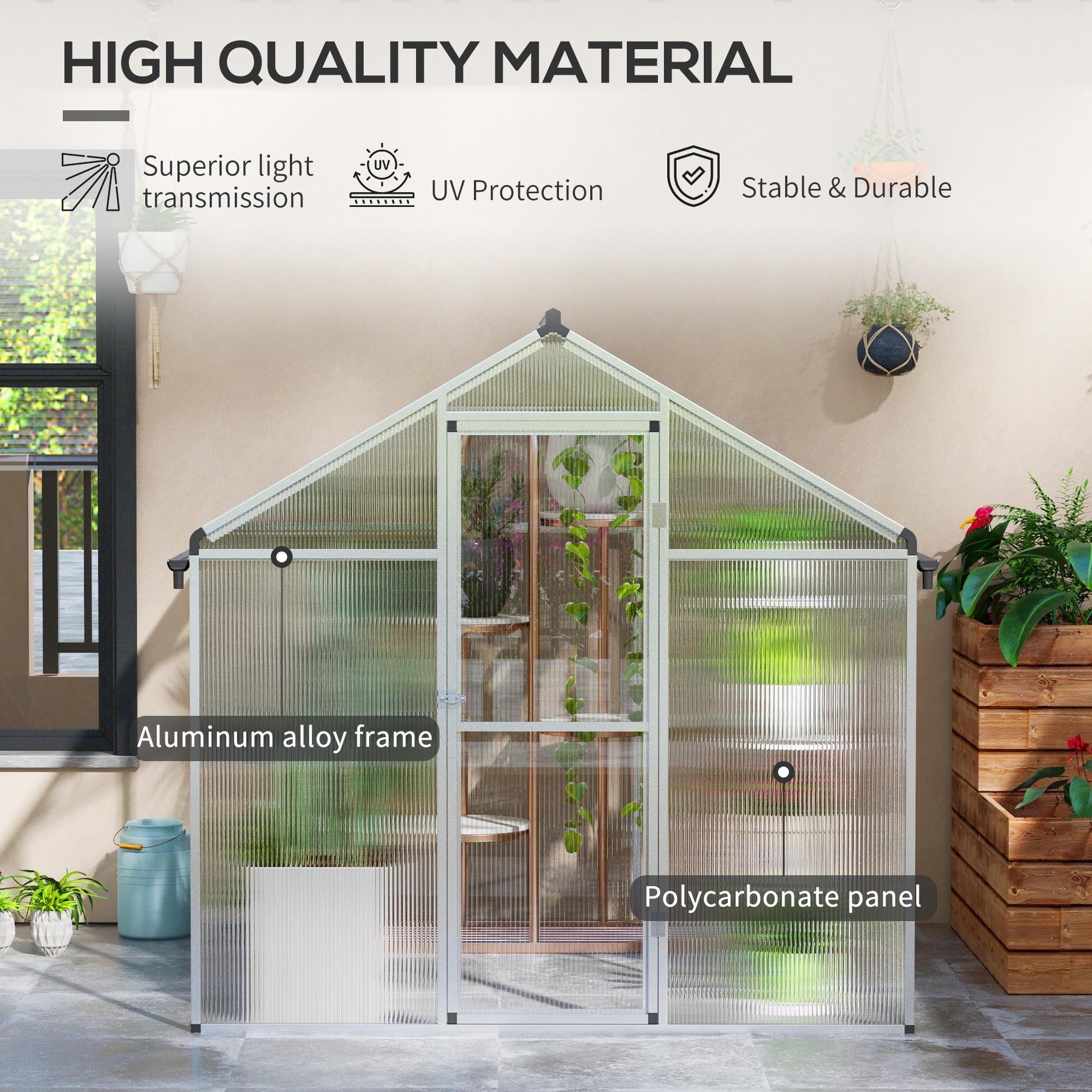 Outsunny 6 x 6ft Aluminium Frame Greenhouse 4
