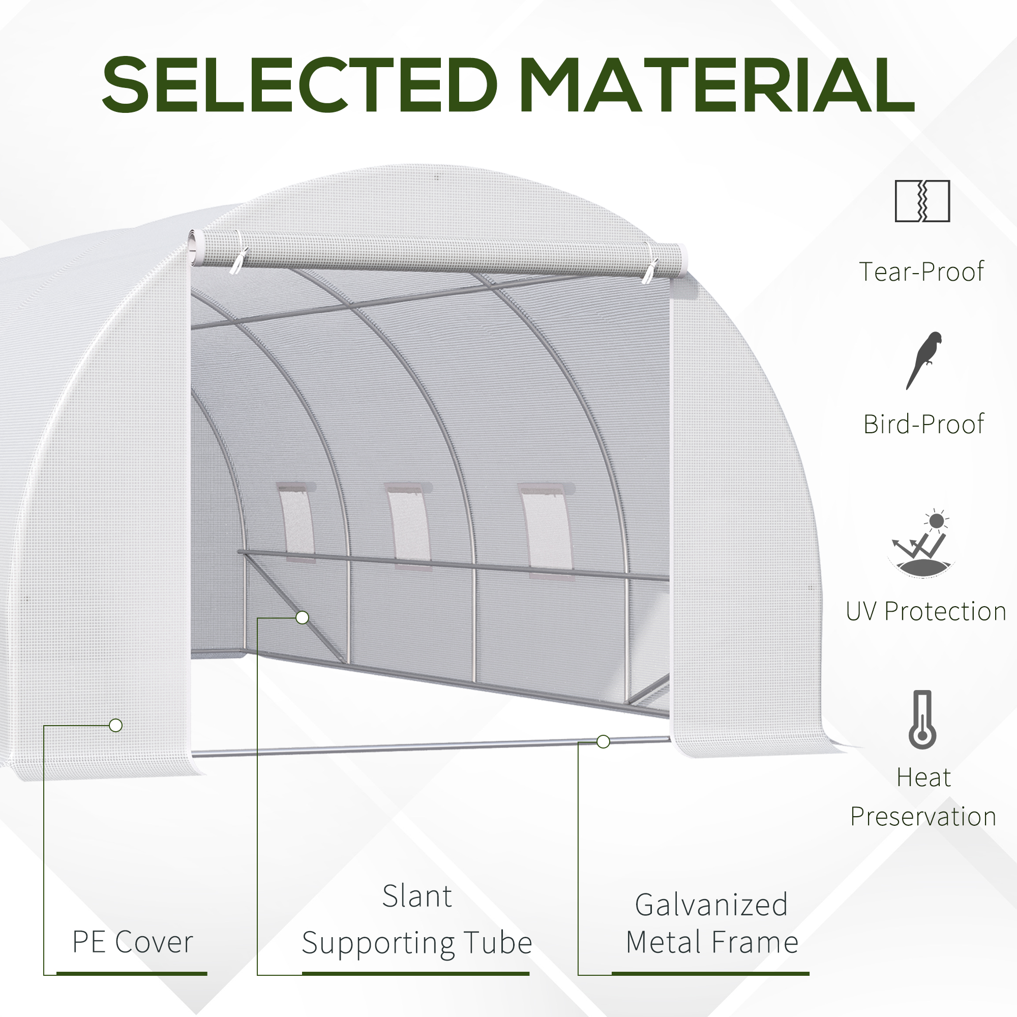 Outsunny 6 x 3 x 2 m Polytunnel Greenhouse, Walk in Polytunnel Tent with Metal Frame, Zippered Door and 8 Windows for Garden and Backyard, White 4