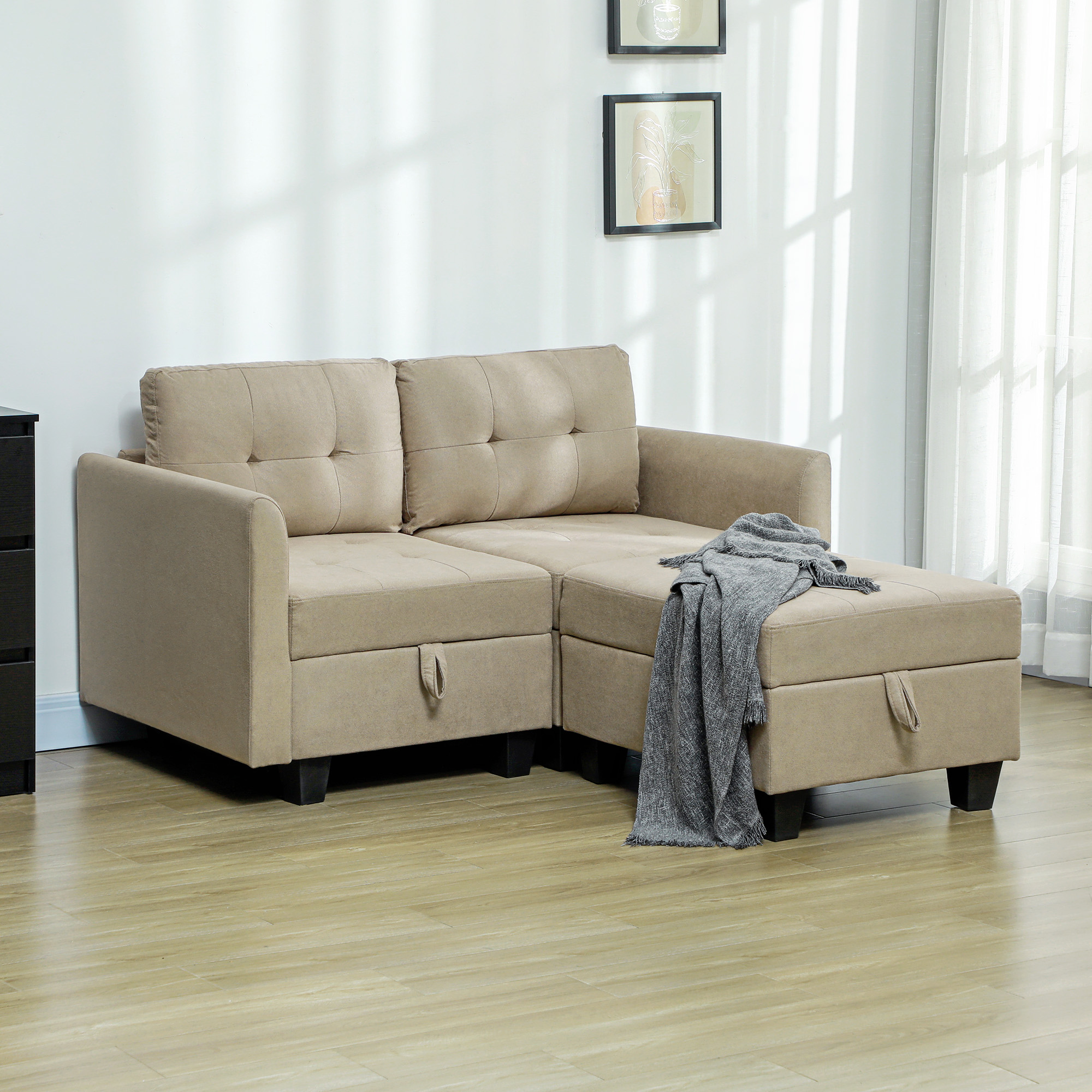 HOMCOM 'L' Shape Modular Storage Sofa Light Brown 2