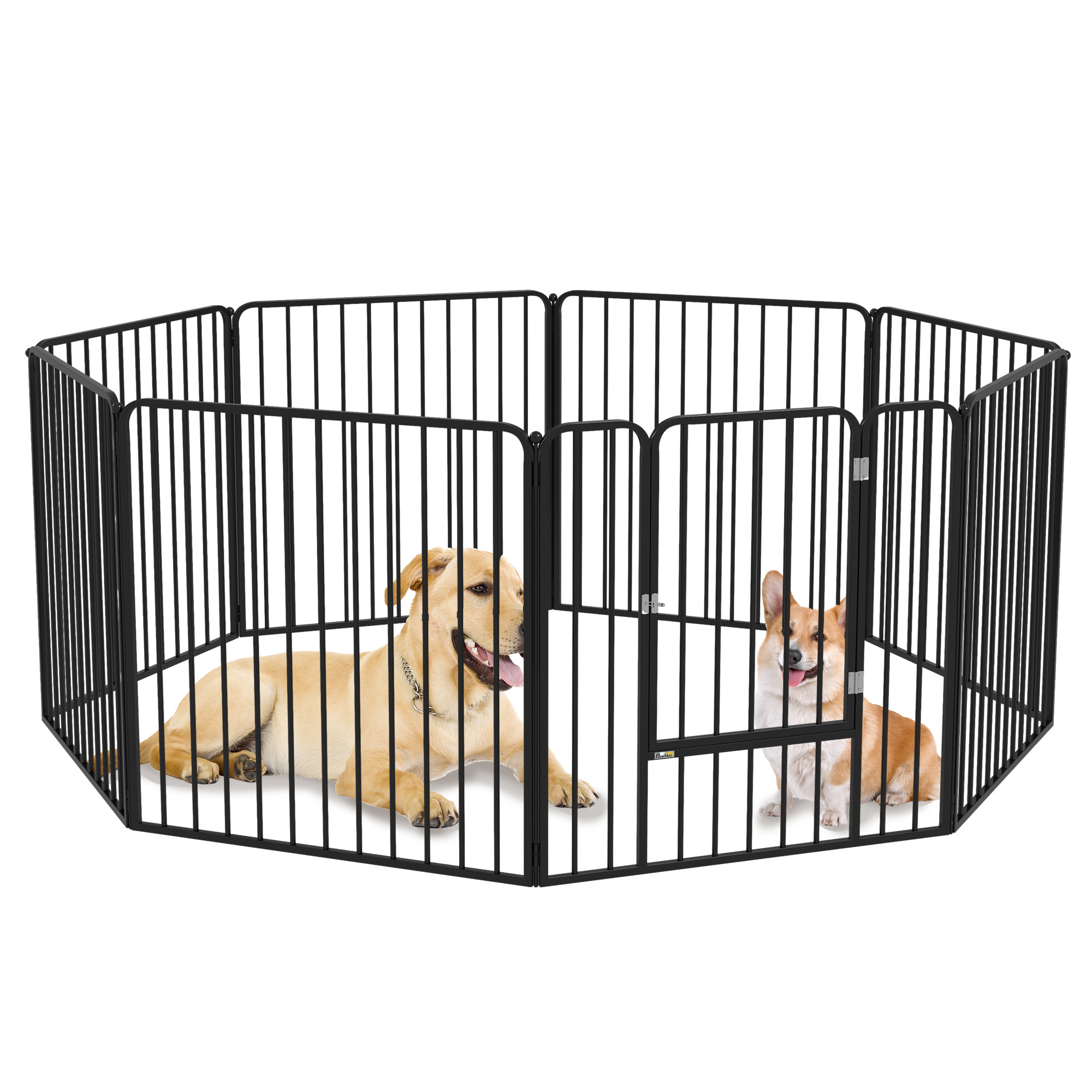 PawHut 8 Panels Foldable Pet Gate with Support Feet, for House, Doorway, Stairs, Small and Medium Dogs - White