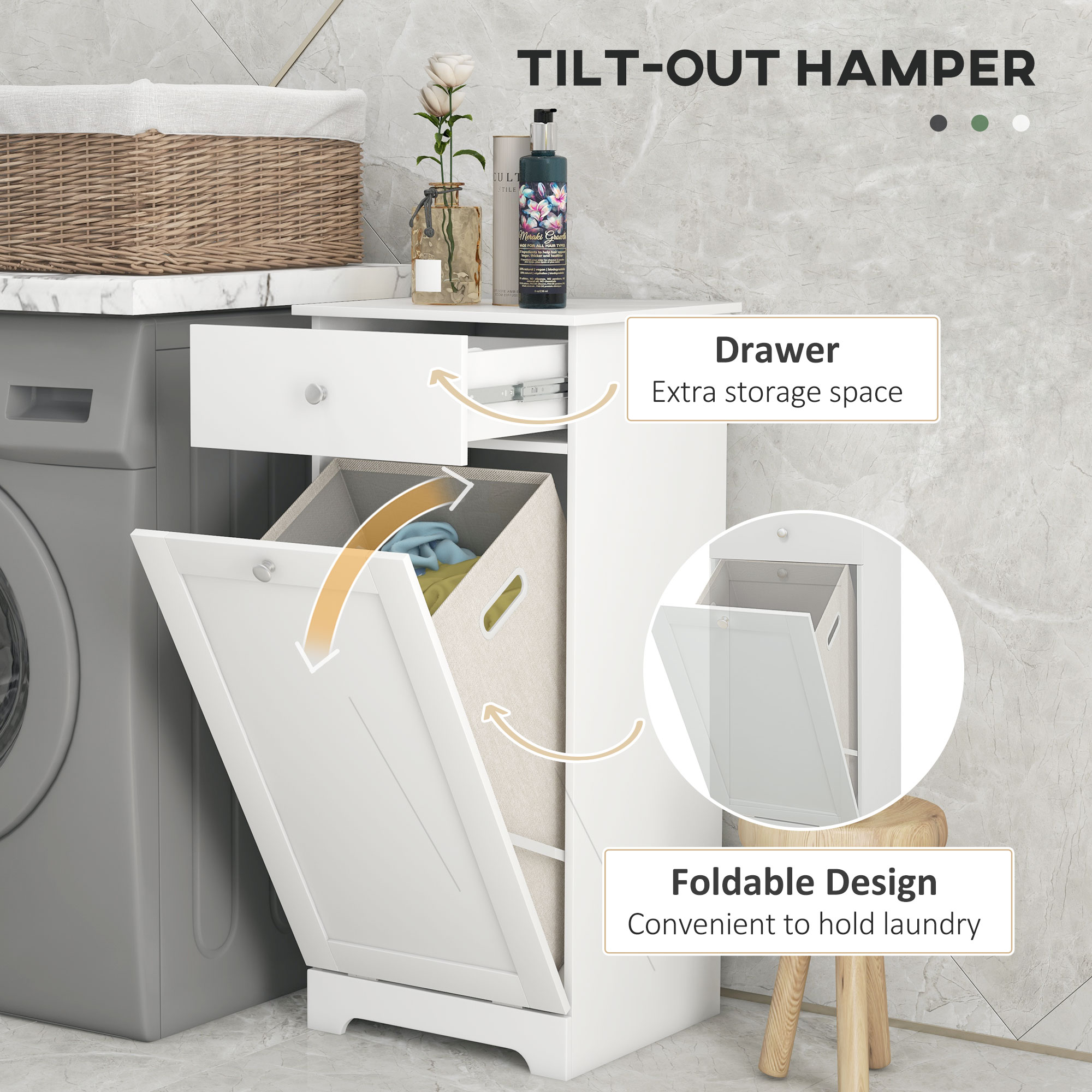 HOMCOM Single Hamper Laundry Storage Cabinet White 4