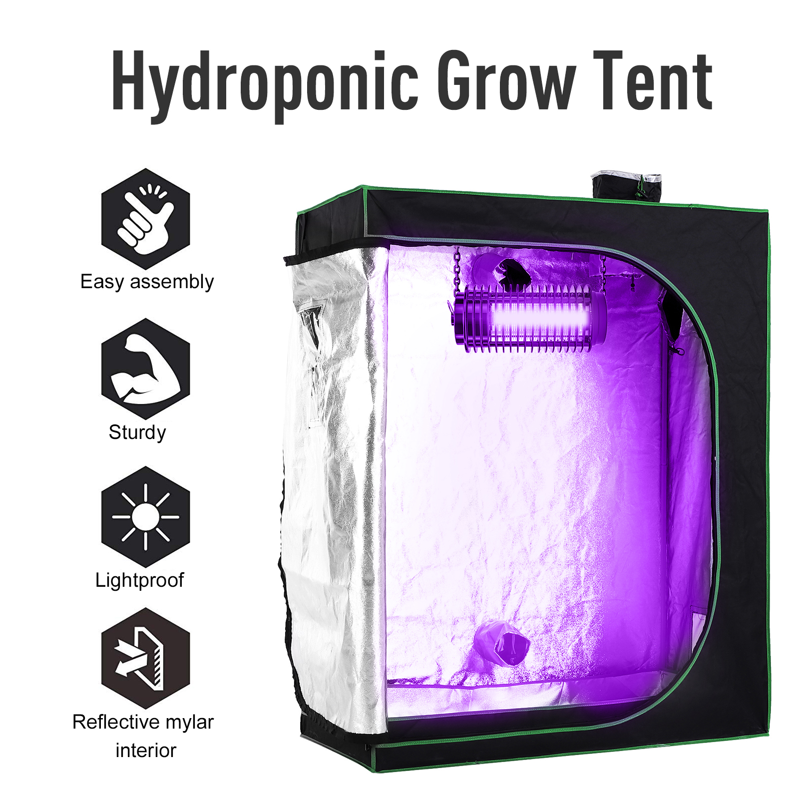 Outsunny Grow Tent Reflective Mylar Hydroponic with Adjustable Vents and Floor Tray for Indoor Plant Growing, 120 x 60 x 150 cm (47" x 23.5" W x 59") 5