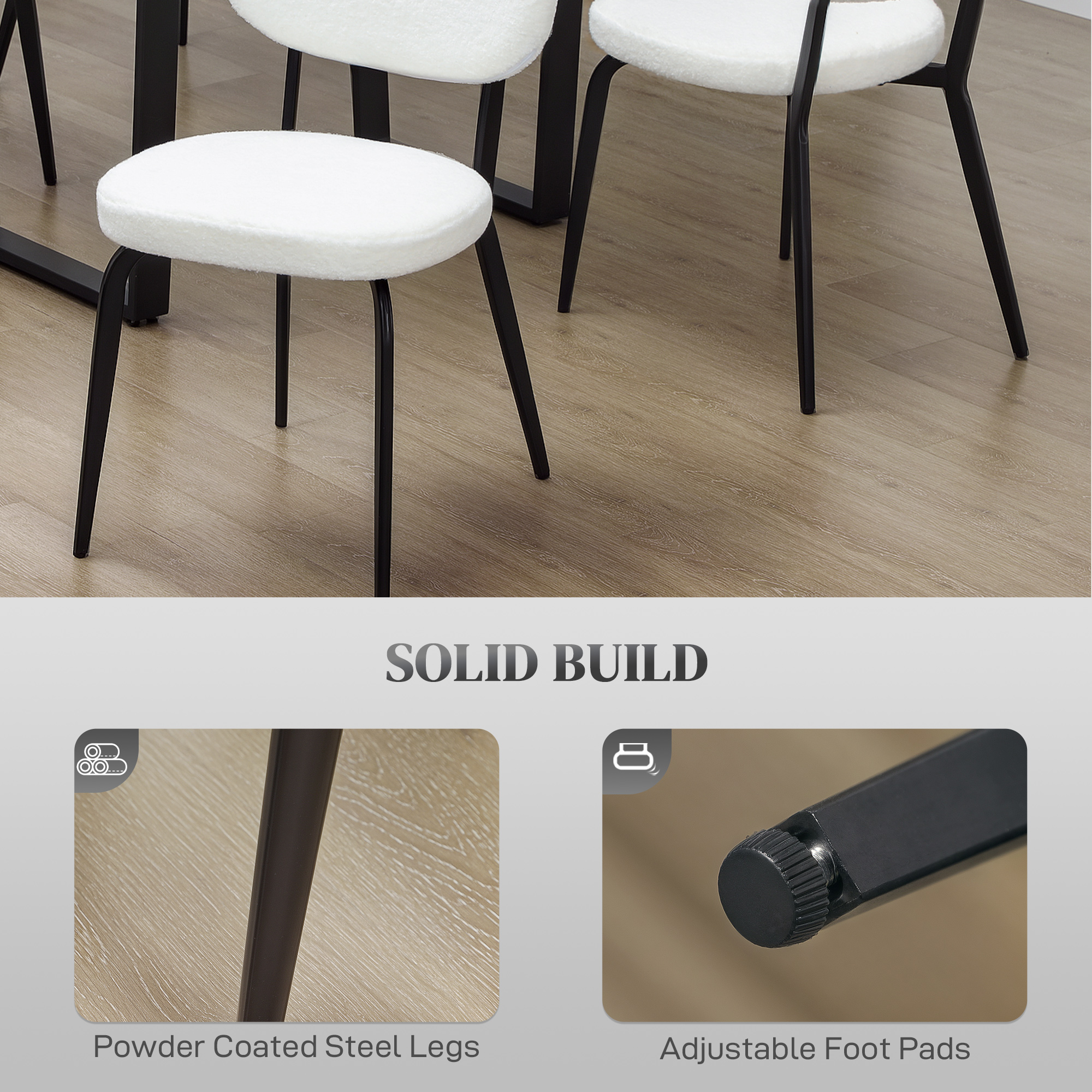 HOMCOM Set of Four Boucle Dining Chairs White 6