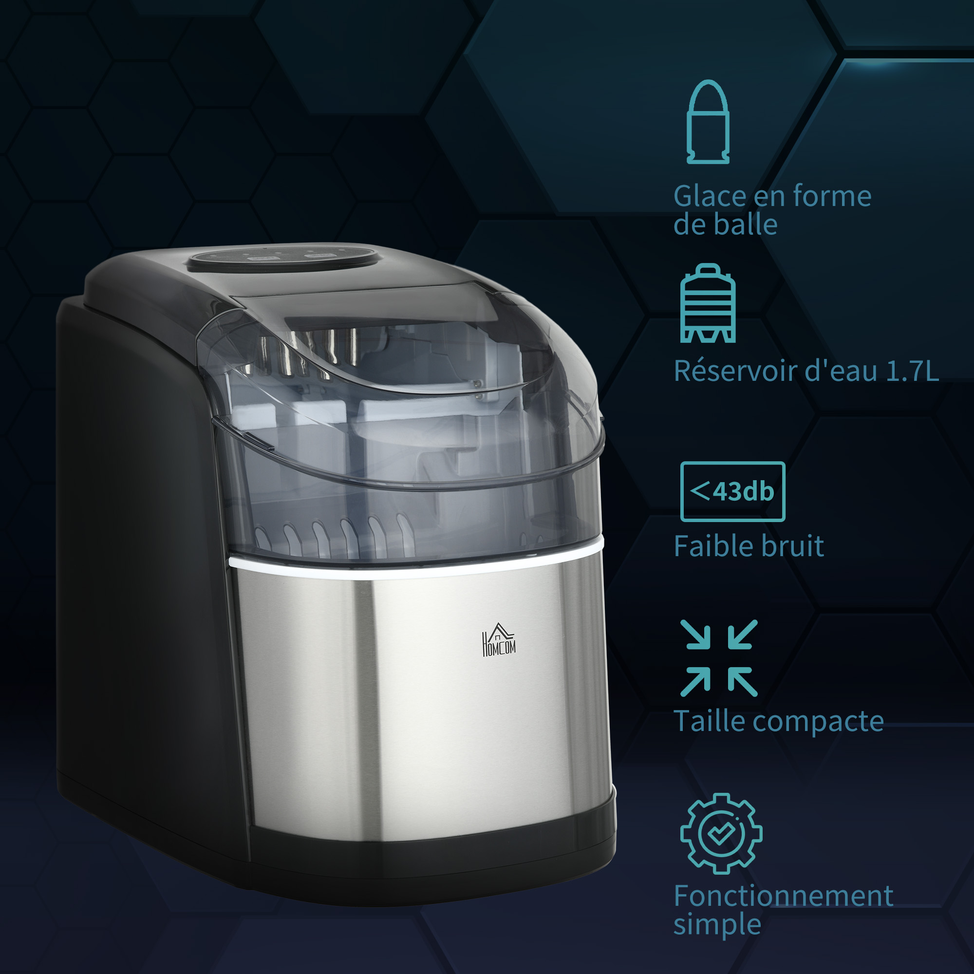 Machine à Glaçons Portable Avec Distributeur D'eau - 12kg/24h, 9 Glaçons En 6-10 Min | Noir