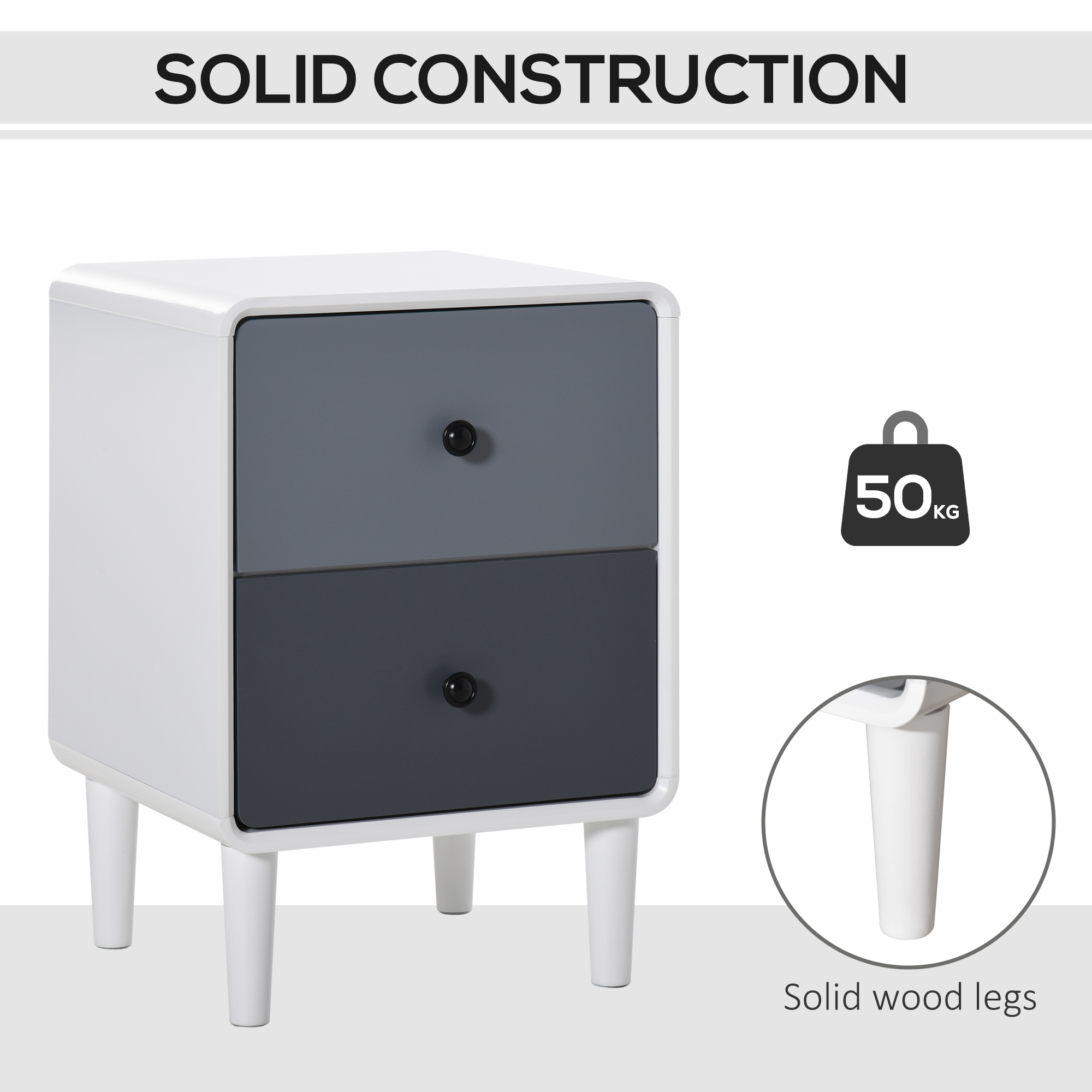 HOMCOM Modern Side Cabinet Nightstand Home Organizer with 2 Storage Drawer Unit for Bedroom, Living Room 6