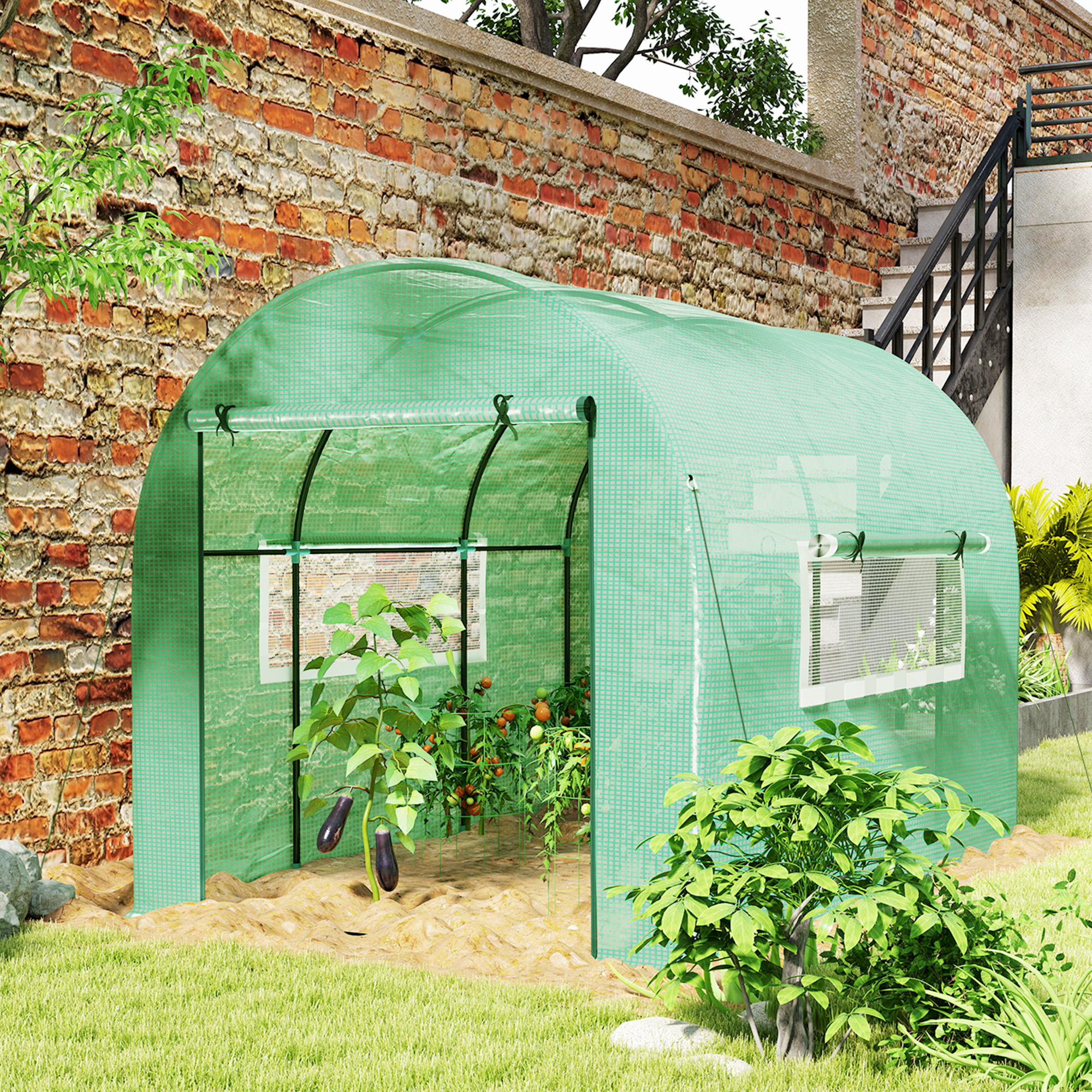 Outsunny 300 x 200cm Walk-In Polytunnel Greenhouse Green 2
