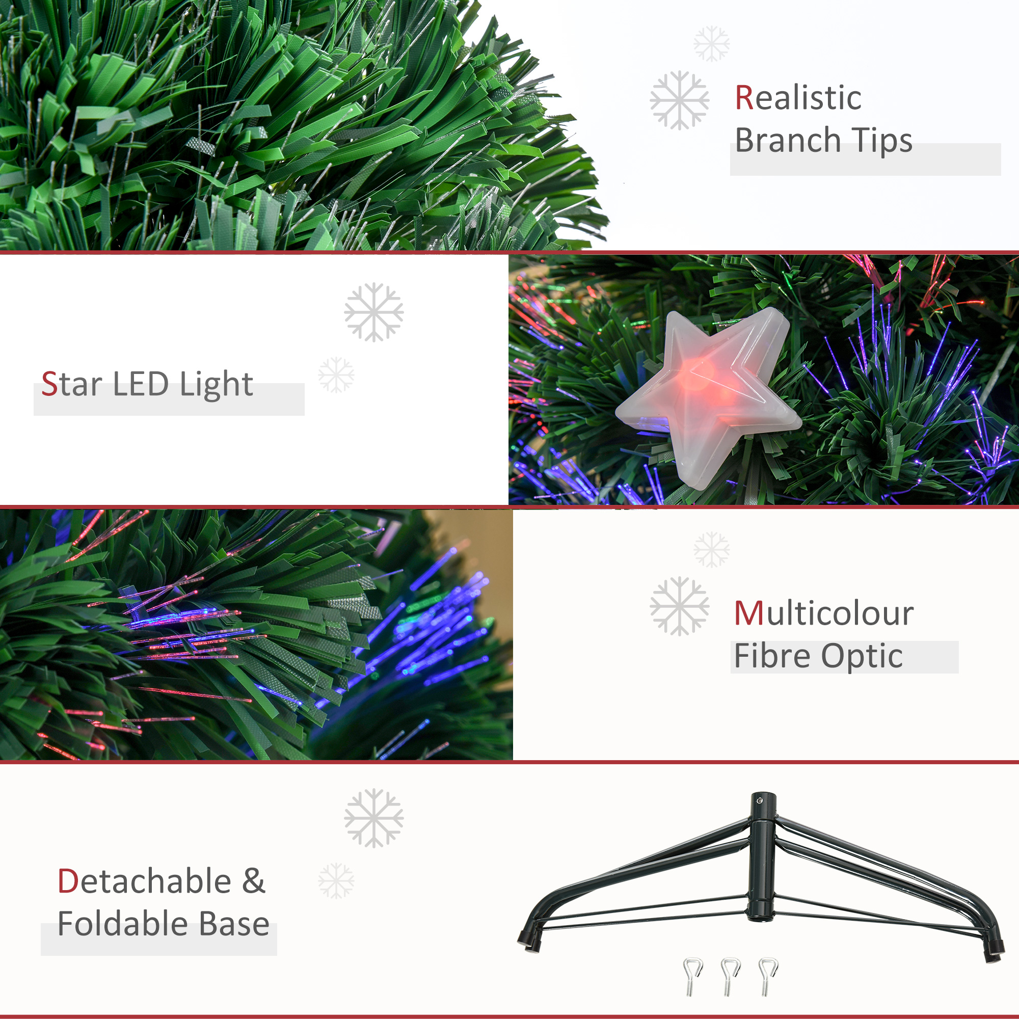 HOMCOM 4FT Prelit Artificial Christmas Tree Fibre Optic Star LED Light Holiday Home Xmas Decoration with LED Light for Indoor Party, Green 7