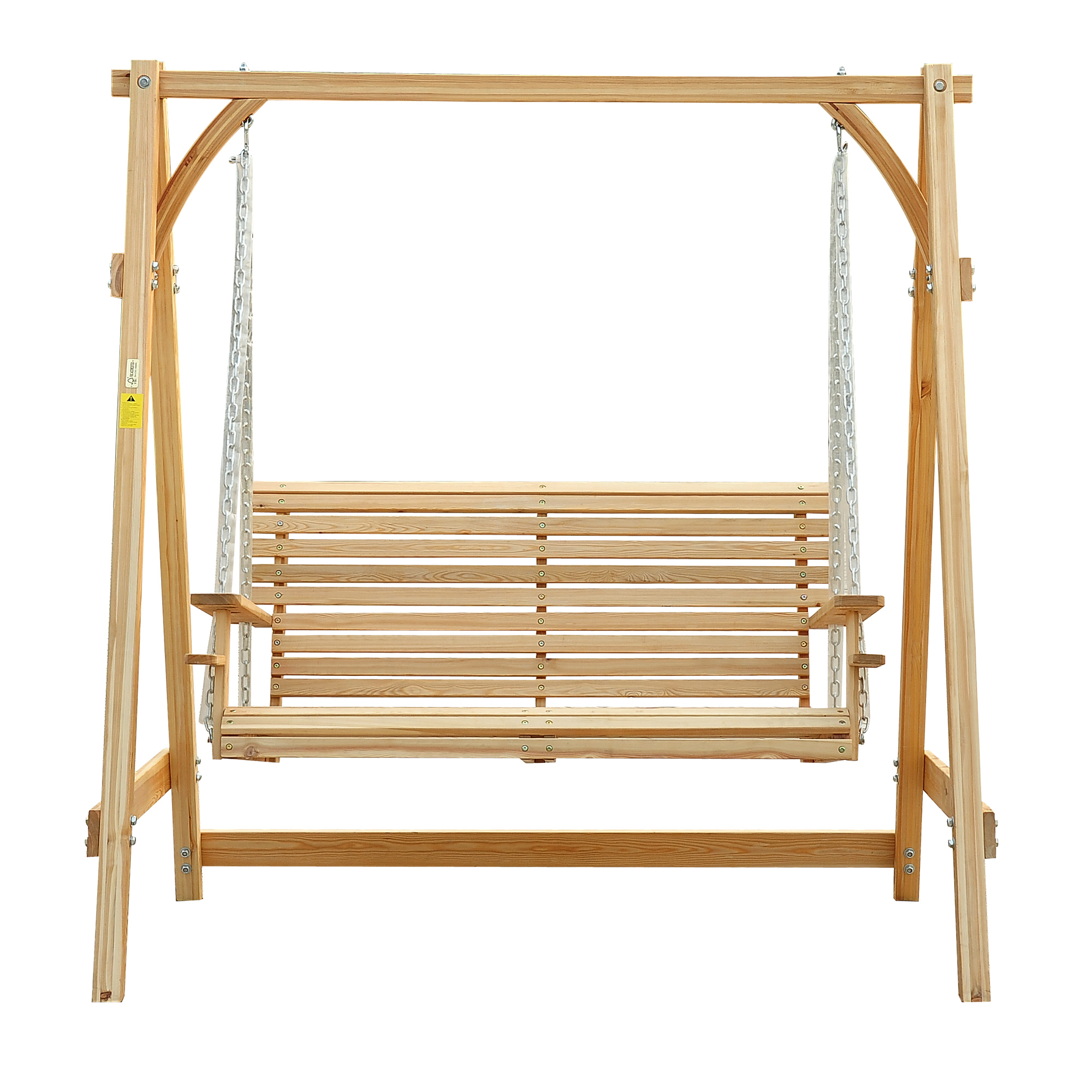 Outsunny 2 Seater Garden Swing Seat, Wooden Swing Chair Bench with Cup Holders for Outdoor Porch Patio, Natural 8