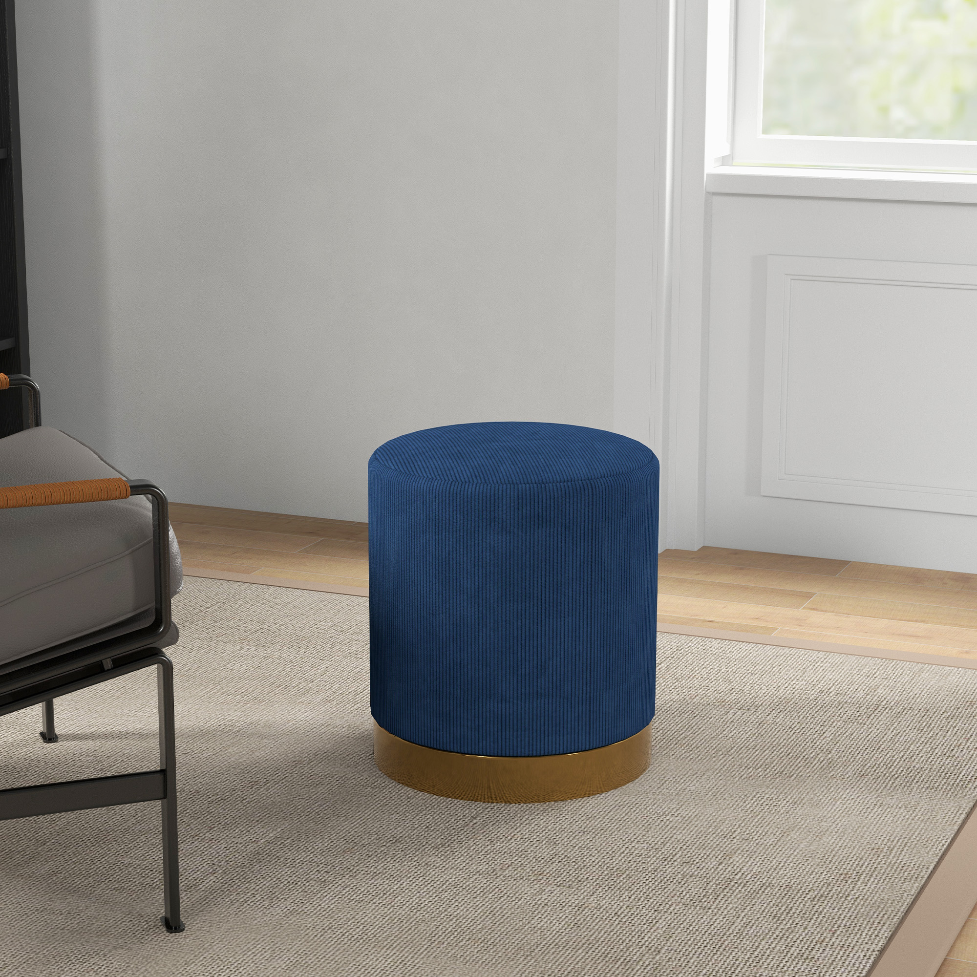 HOMCOM Soft Padded Corduroy Footstool Dark Blue 7