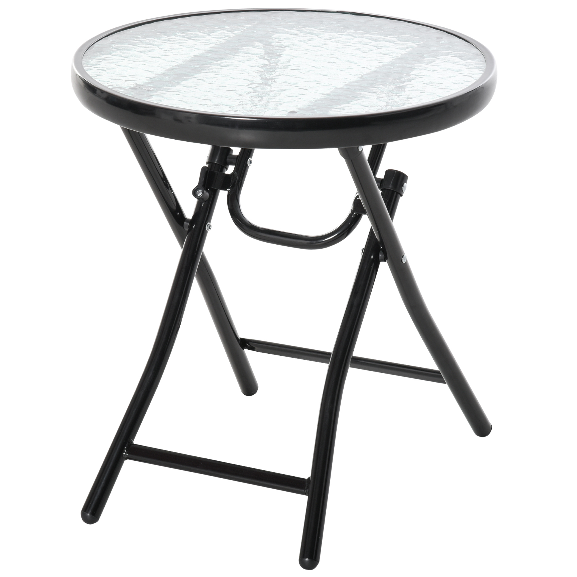 Outsunny Table basse ronde bistro de jardin Ø 45 x 50H cm pliable métal époxy noir plateau verre trempé Aosom France